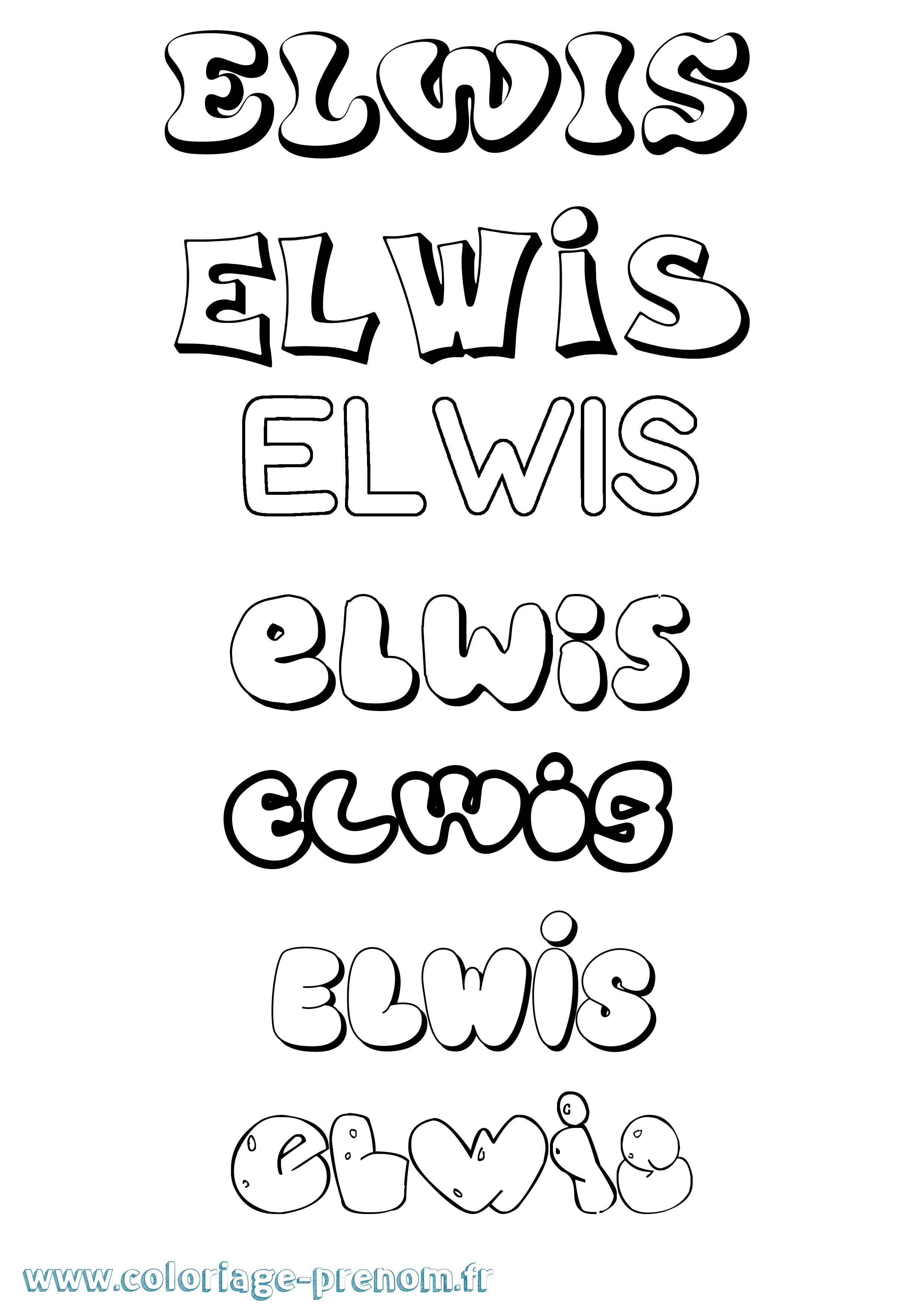 Coloriage Elwis Bubble Coloriage prénom Elwis Bubble