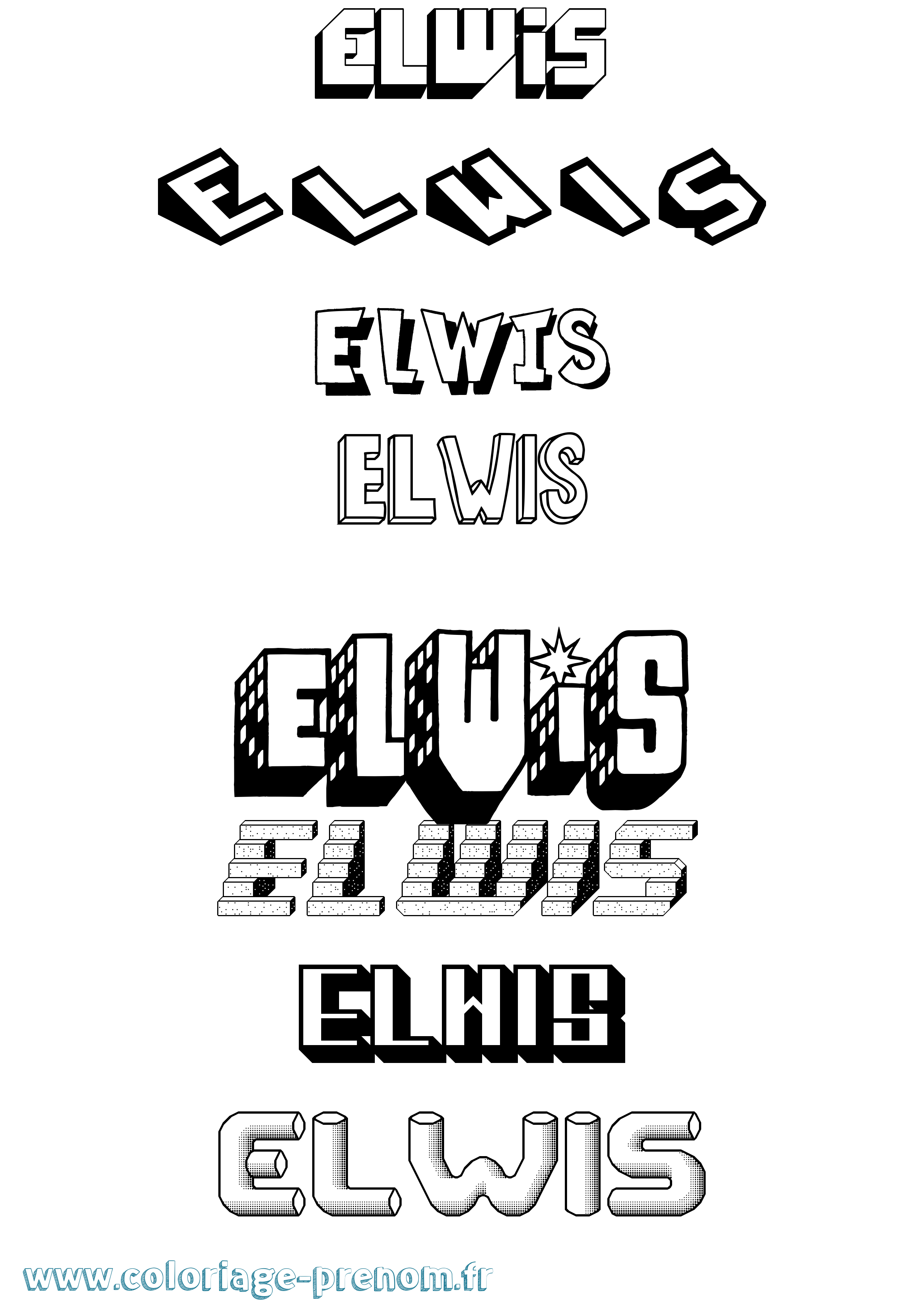 Coloriage Elwis Effet 3D Coloriage prénom Elwis Effet 3D