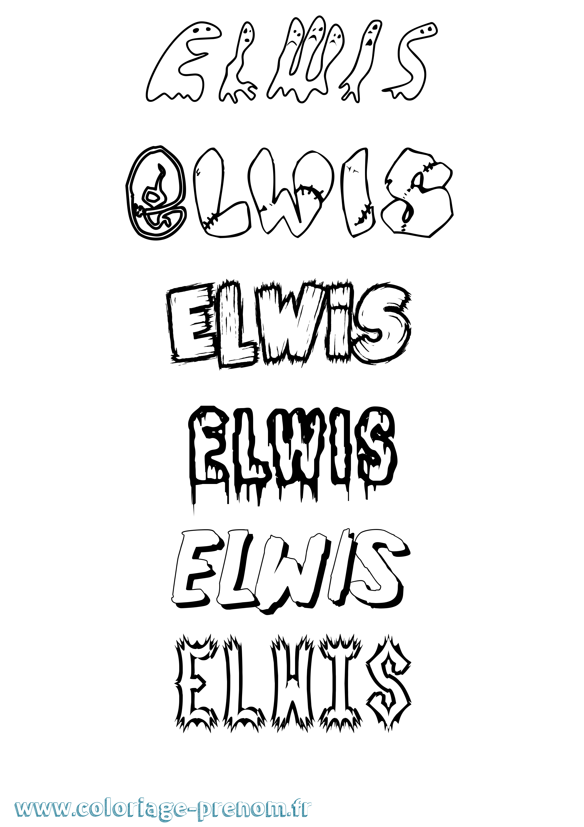 Coloriage Elwis Frisson Coloriage prénom Elwis Frisson