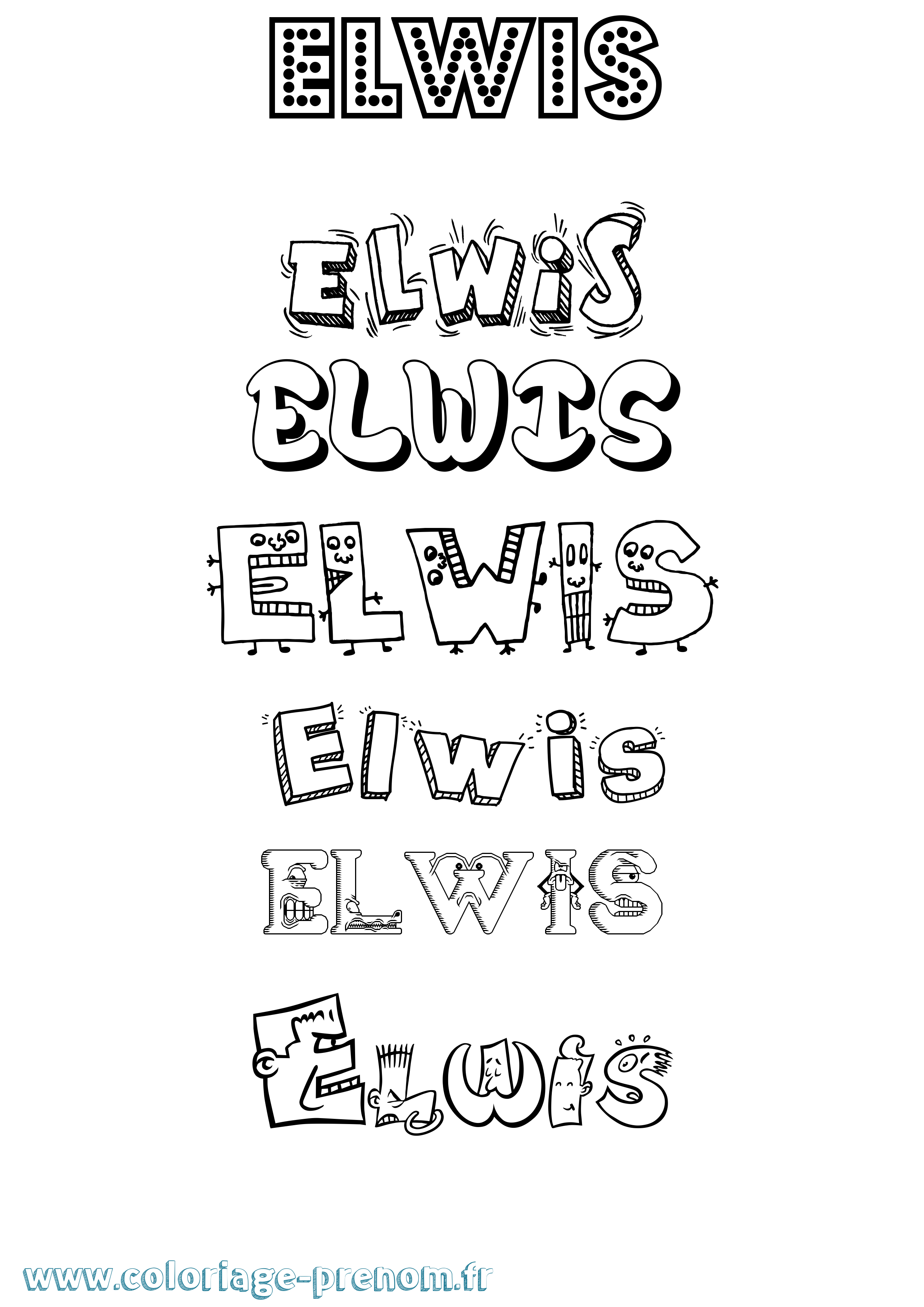 Coloriage Elwis Fun Coloriage prénom Elwis Fun