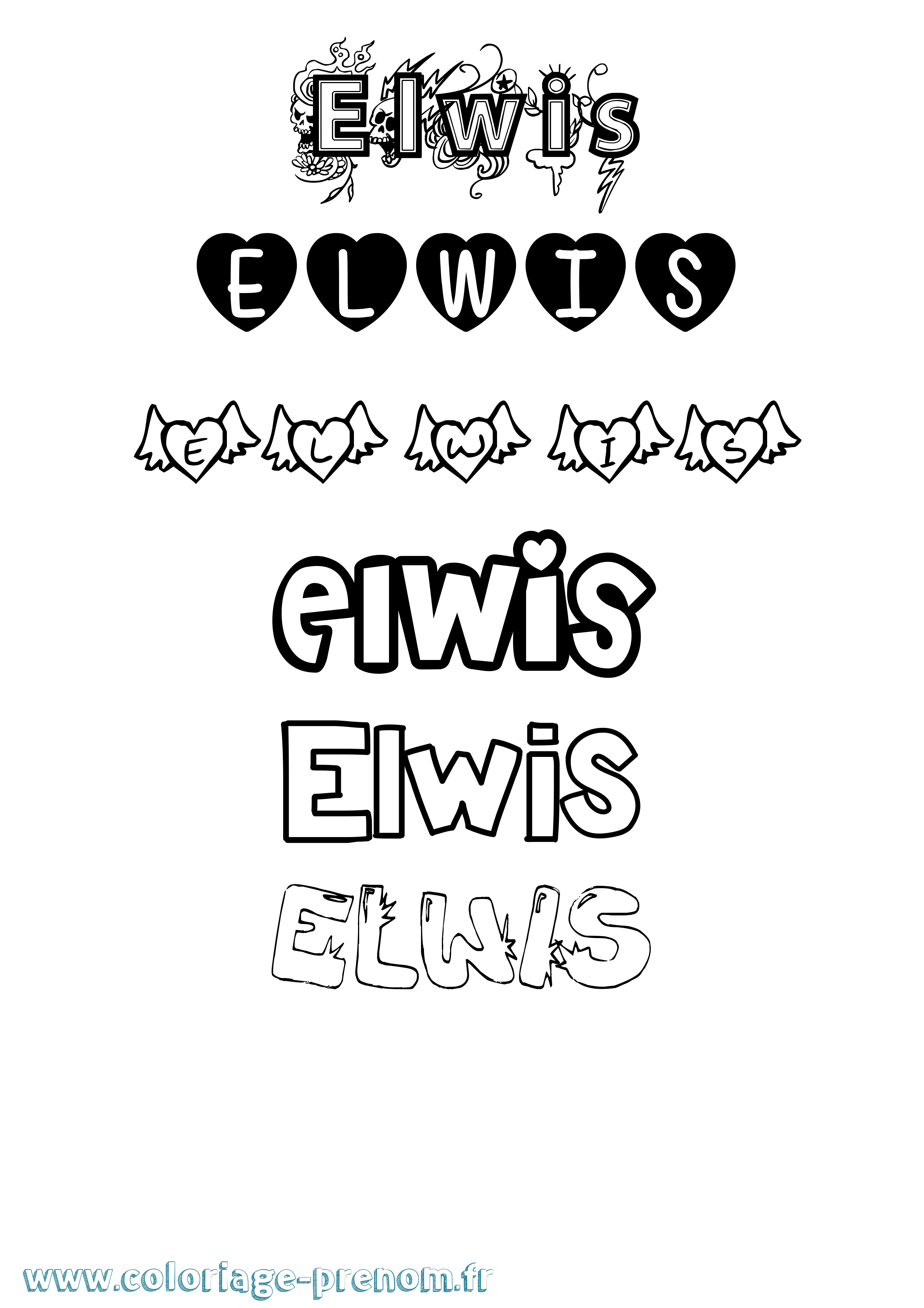 Coloriage Elwis Girly Coloriage prénom Elwis Girly