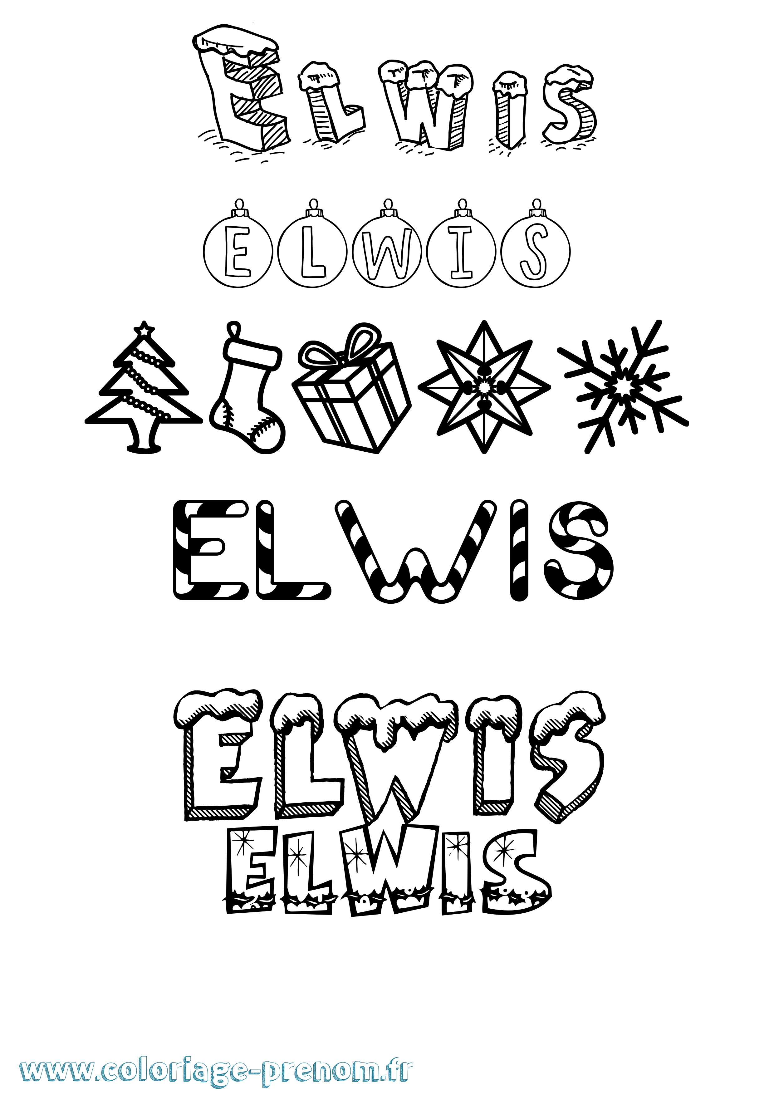 Coloriage Elwis Noël Coloriage prénom Elwis Noël