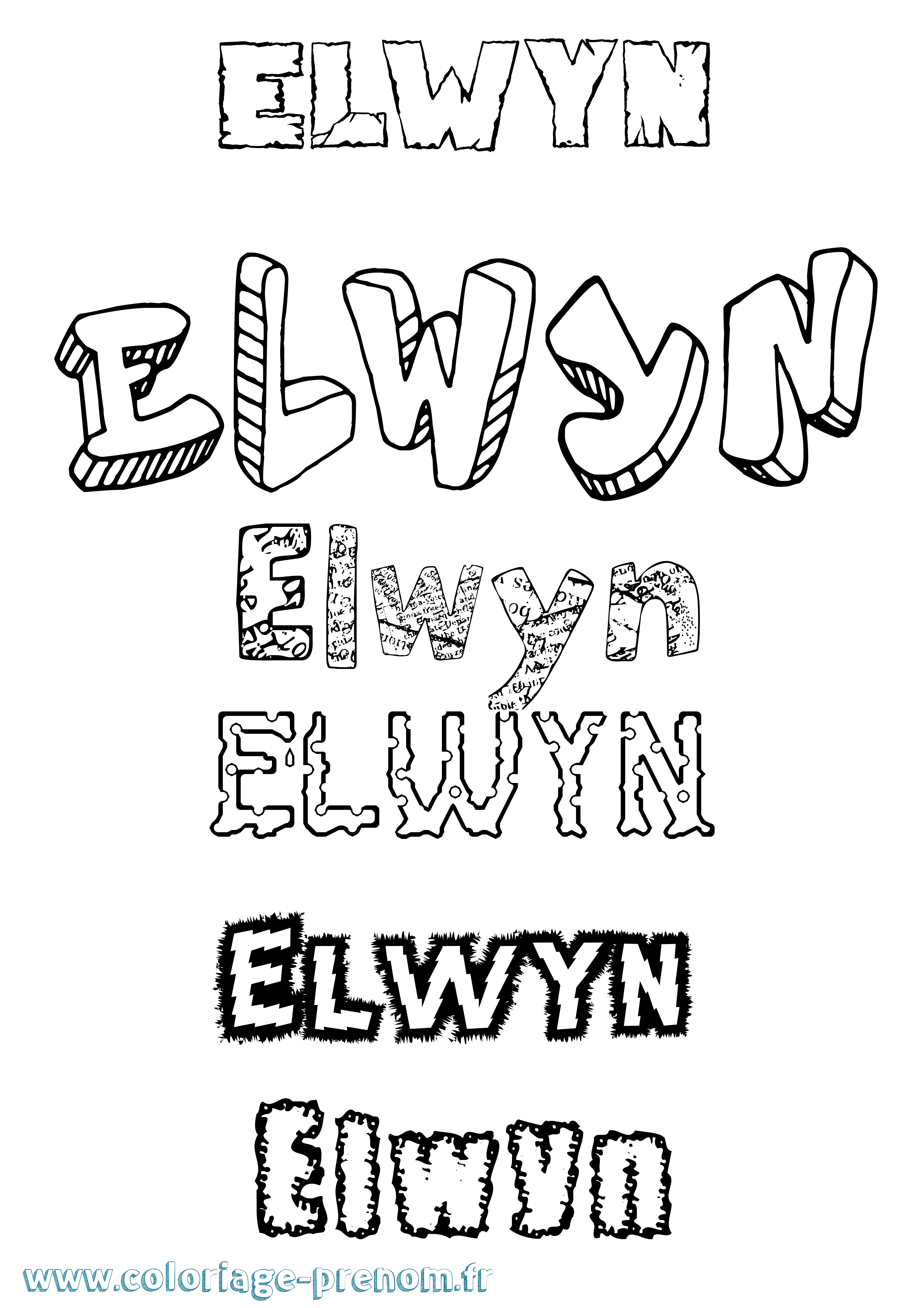 Coloriage Elwyn Destructuré Coloriage prénom Elwyn Destructuré