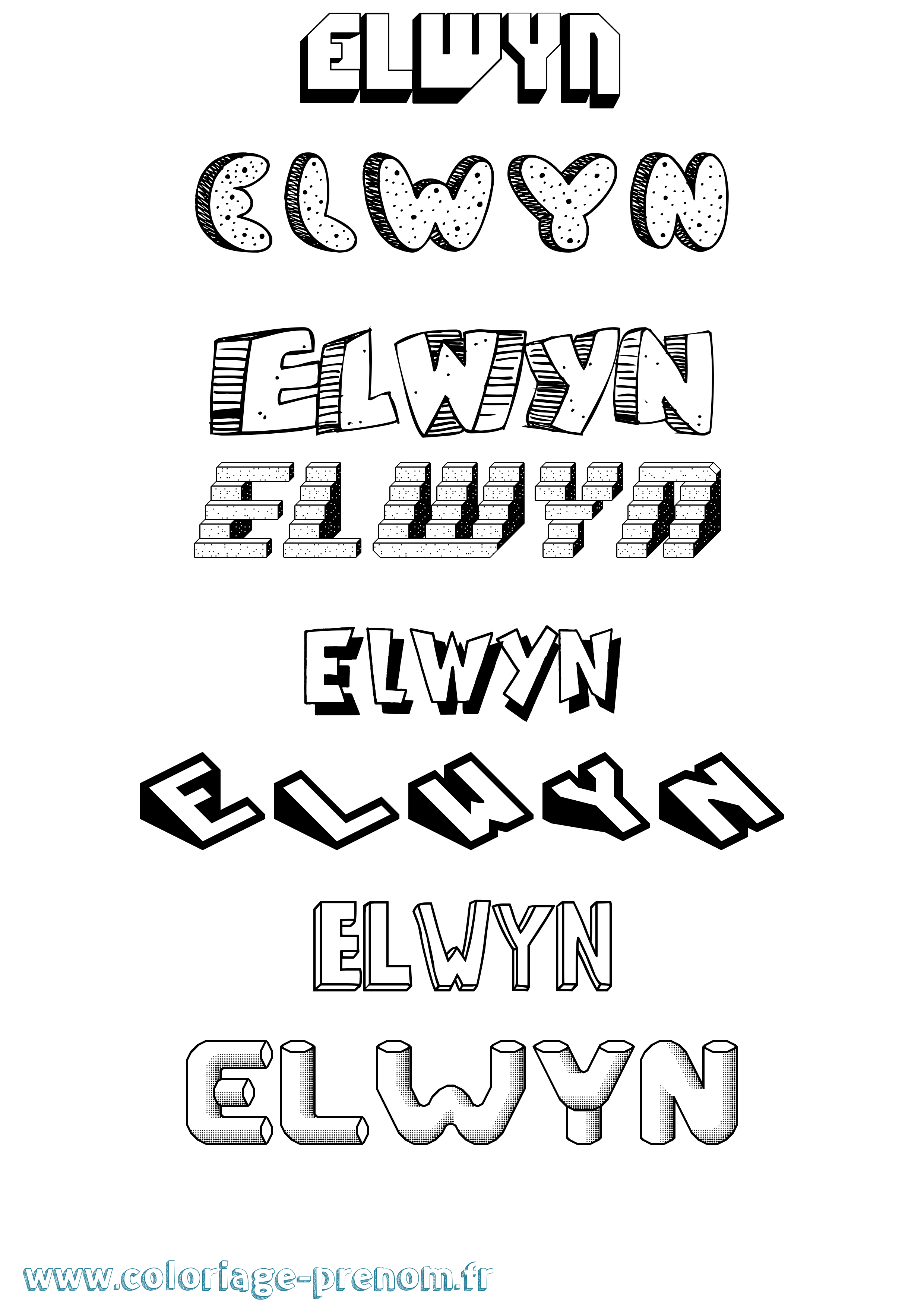 Coloriage Elwyn Effet 3D Coloriage prénom Elwyn Effet 3D