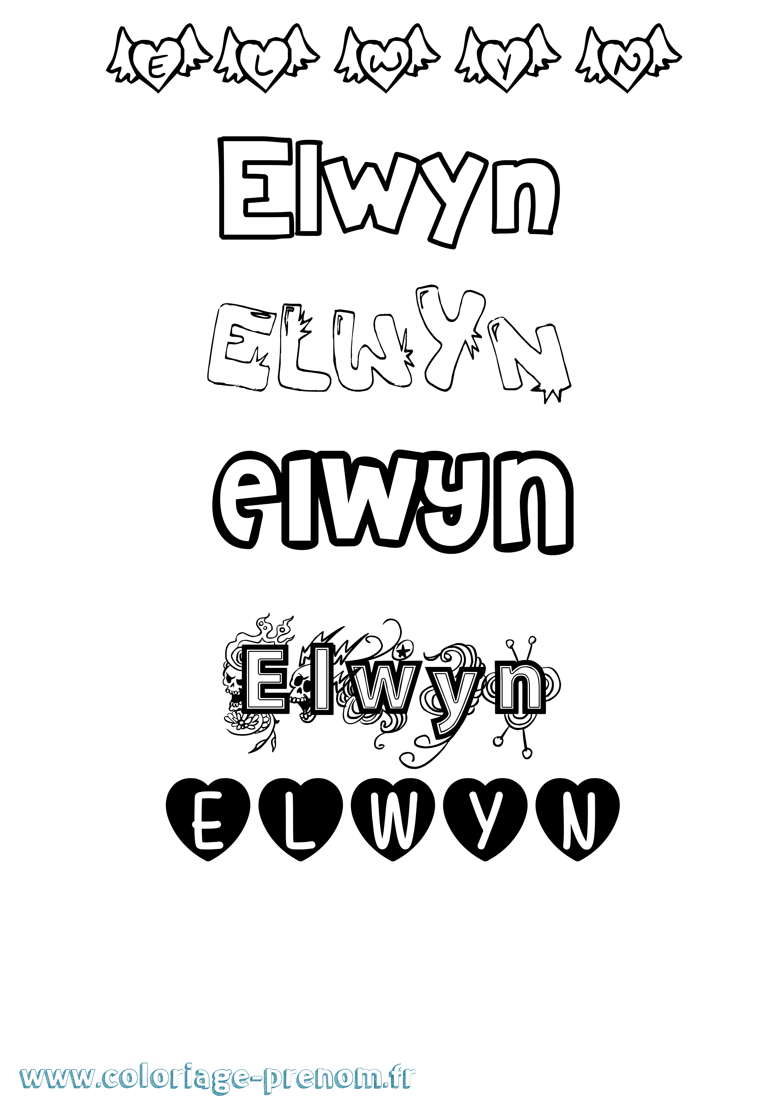 Coloriage Elwyn Girly Coloriage prénom Elwyn Girly