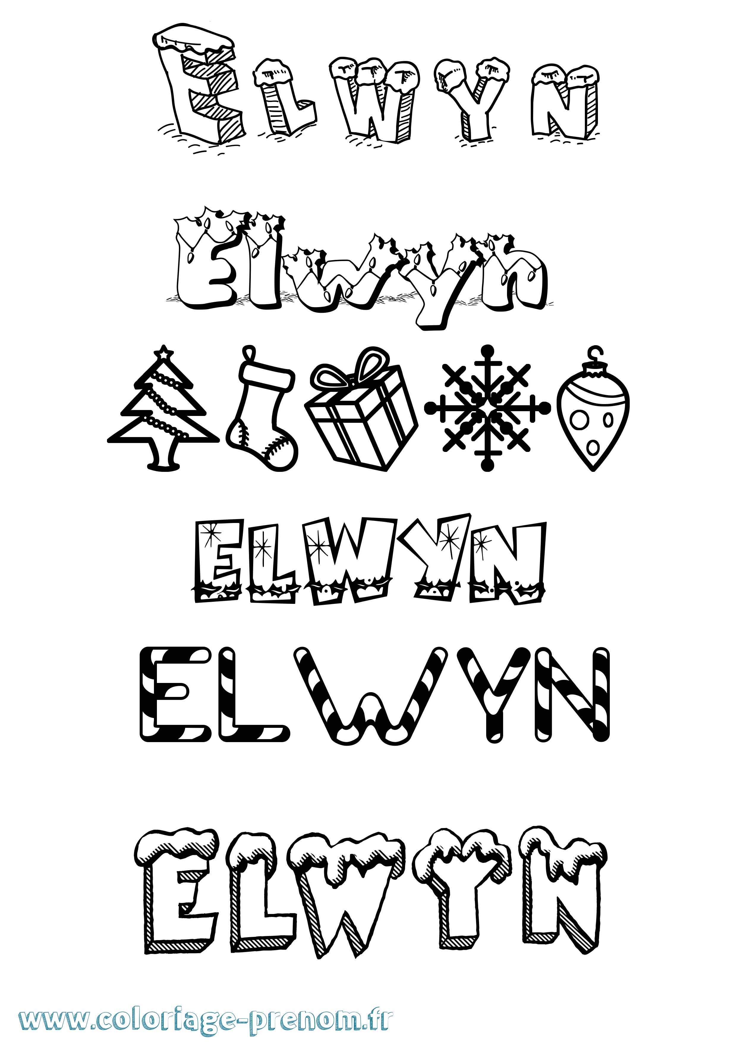 Coloriage Elwyn Noël Coloriage prénom Elwyn Noël