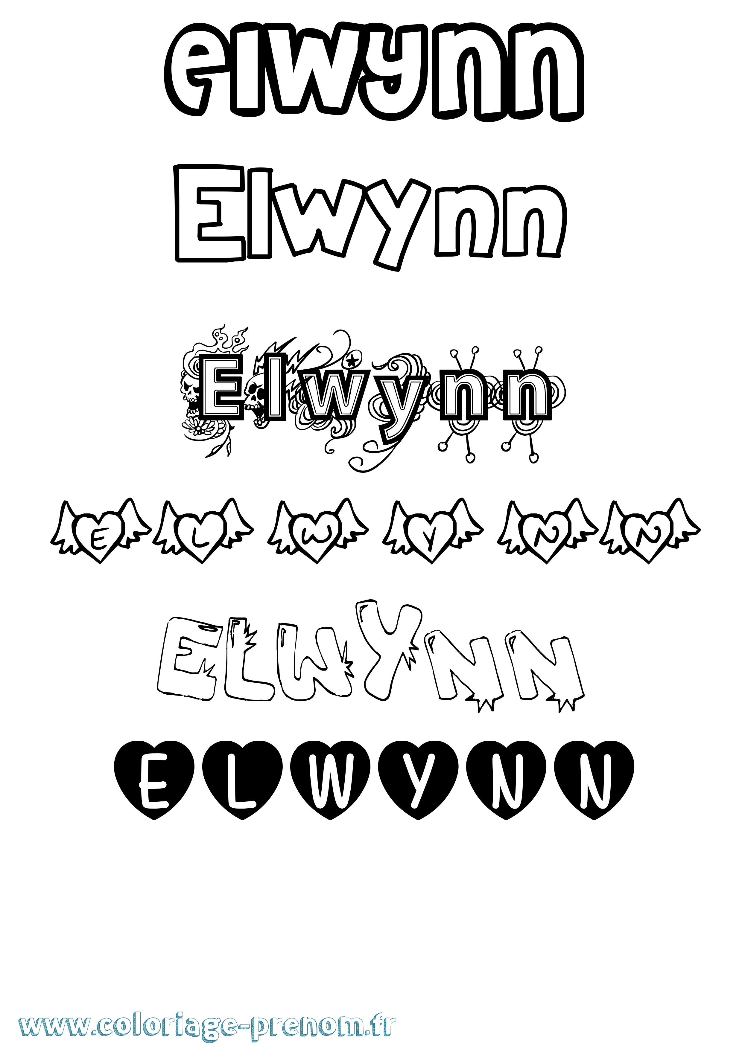 Coloriage Elwynn Girly Coloriage prénom Elwynn Girly