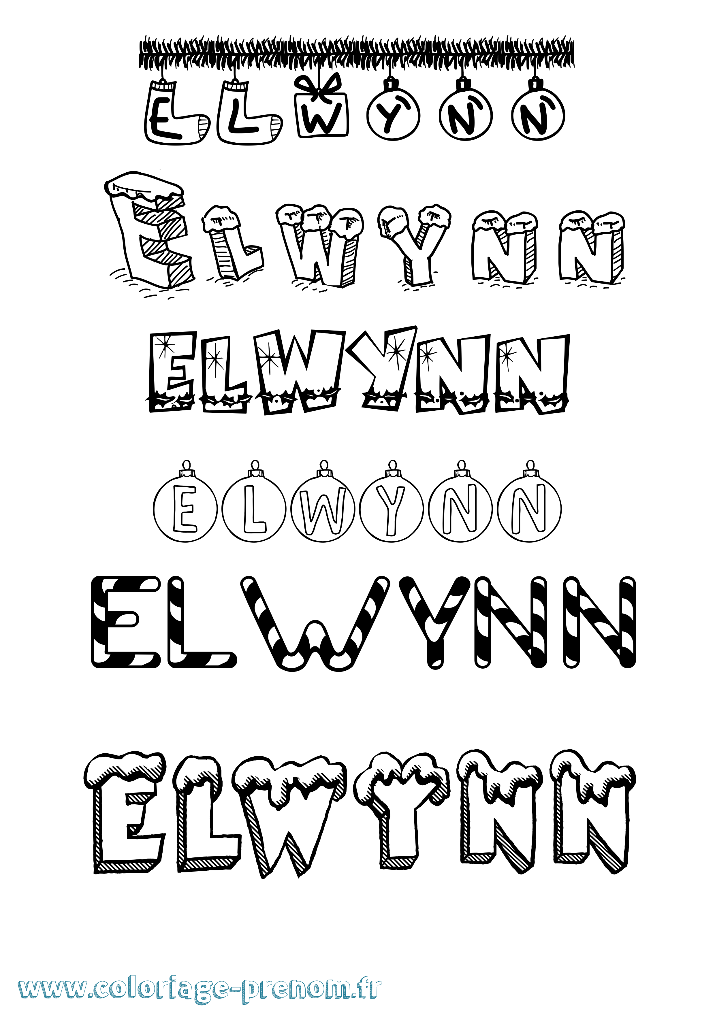 Coloriage Elwynn Noël Coloriage prénom Elwynn Noël