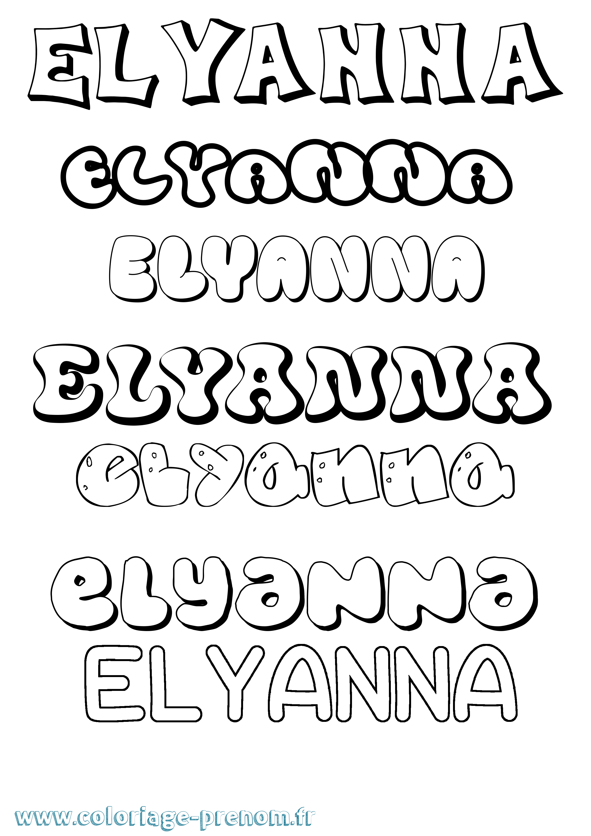 Coloriage Elyanna Bubble Coloriage prénom Elyanna Bubble