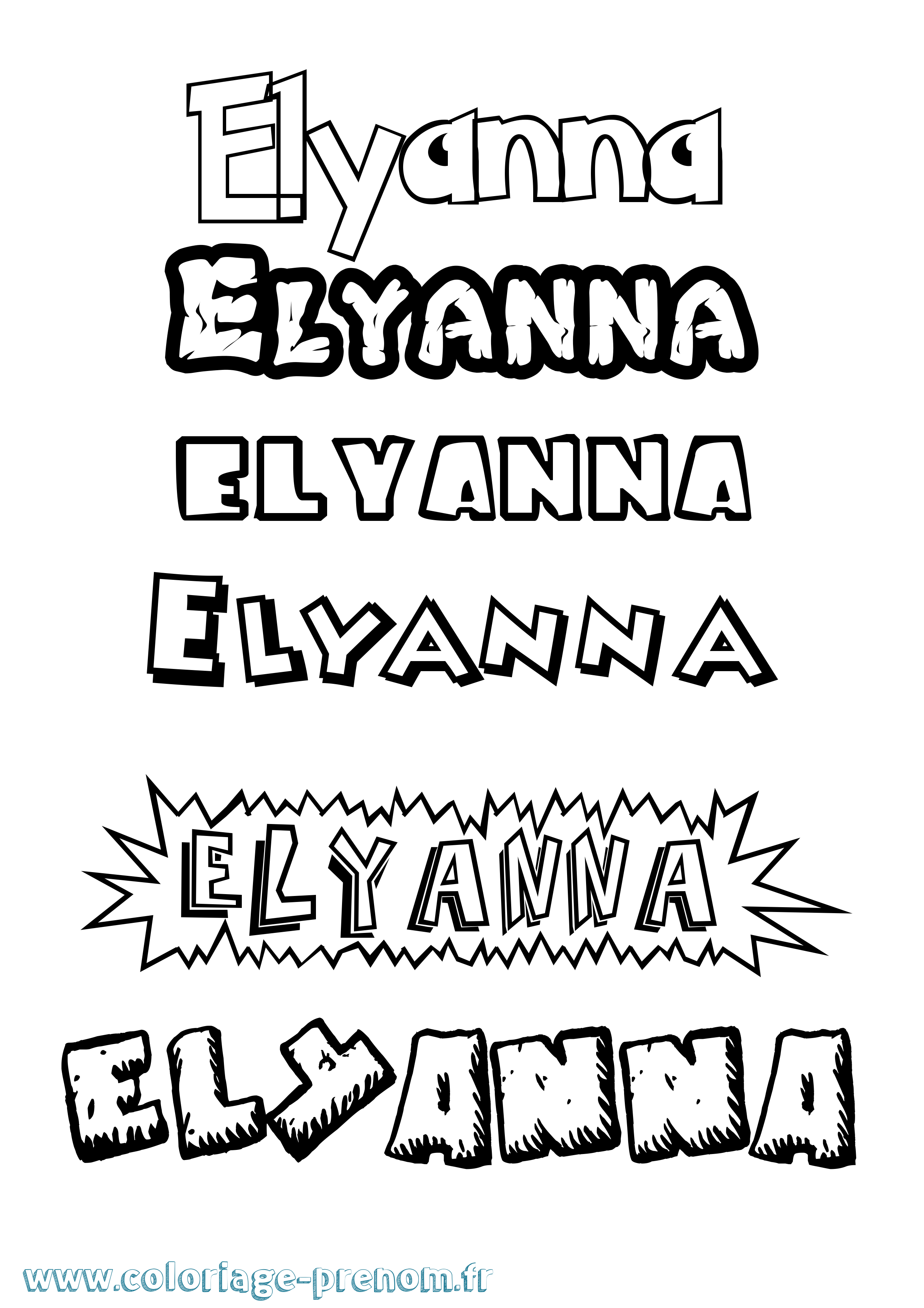 Coloriage Elyanna Dessin Animé Coloriage prénom Elyanna Dessin Animé