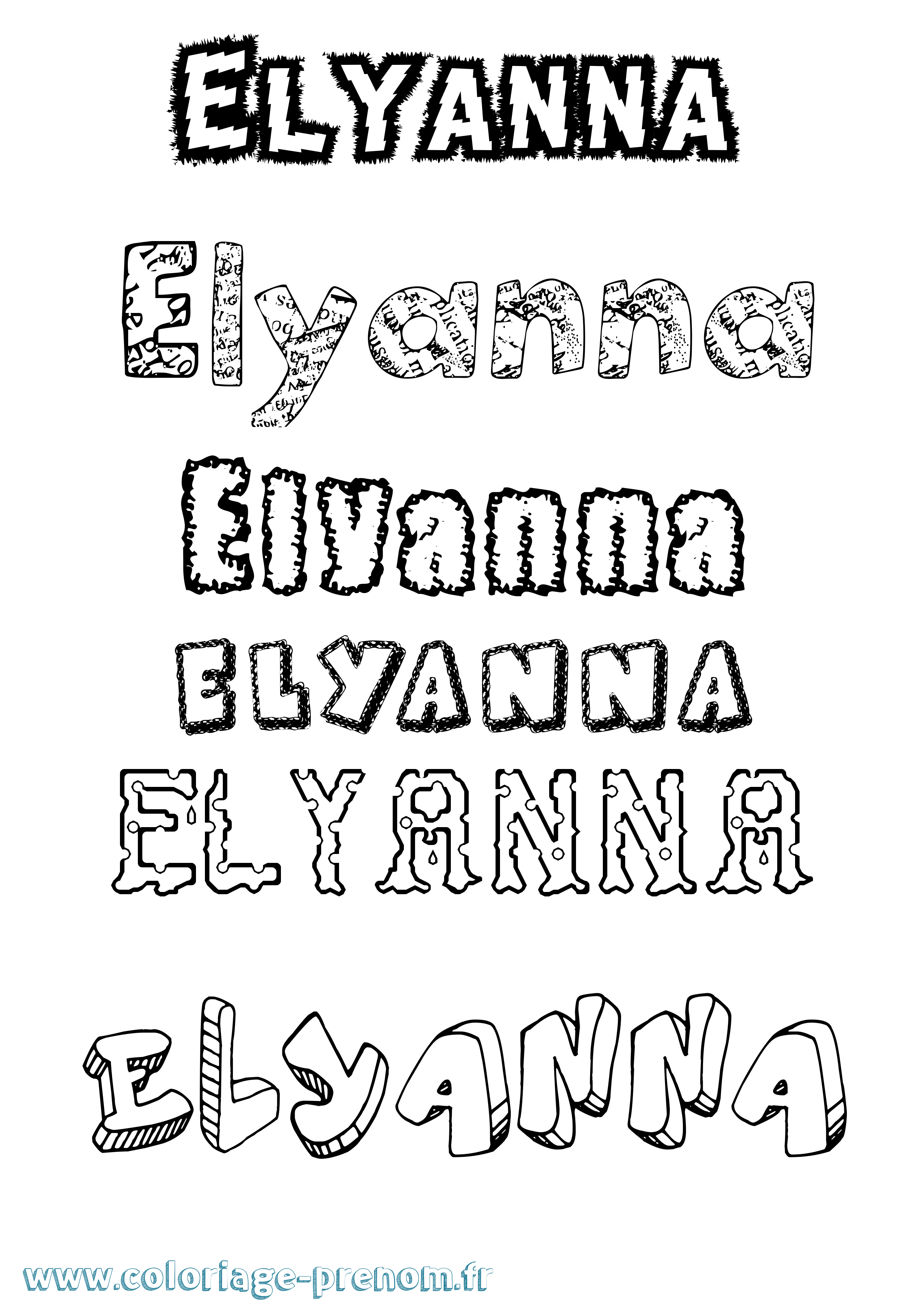 Coloriage Elyanna Destructuré Coloriage prénom Elyanna Destructuré