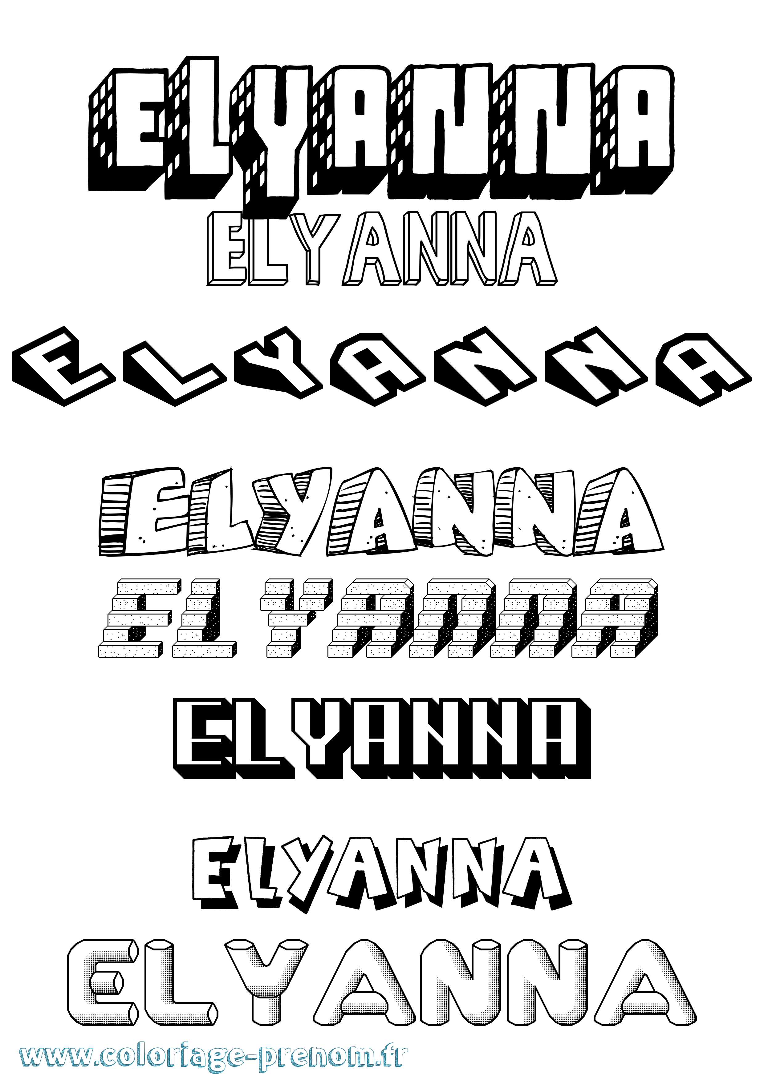 Coloriage Elyanna Effet 3D Coloriage prénom Elyanna Effet 3D