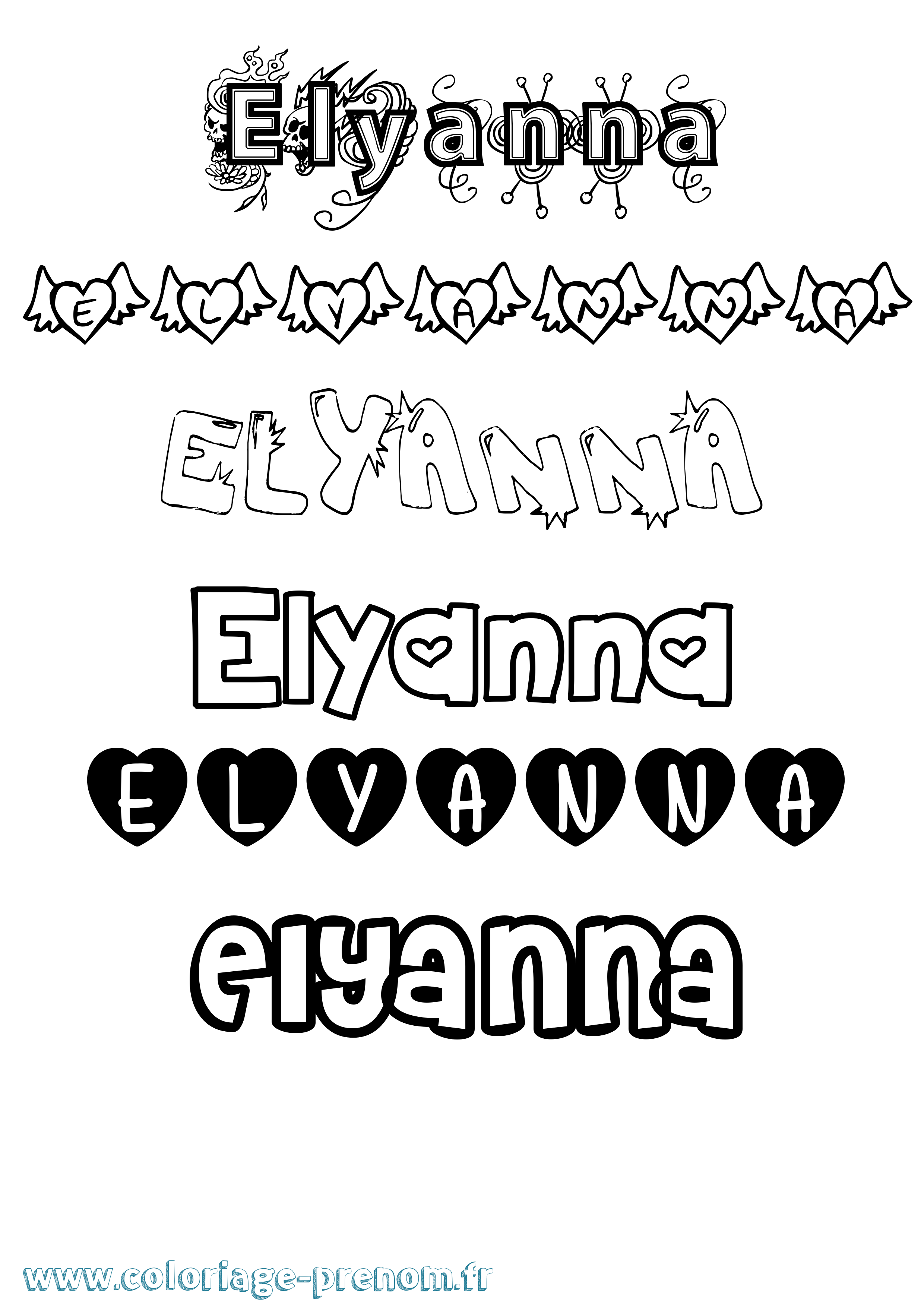 Coloriage Elyanna Girly Coloriage prénom Elyanna Girly
