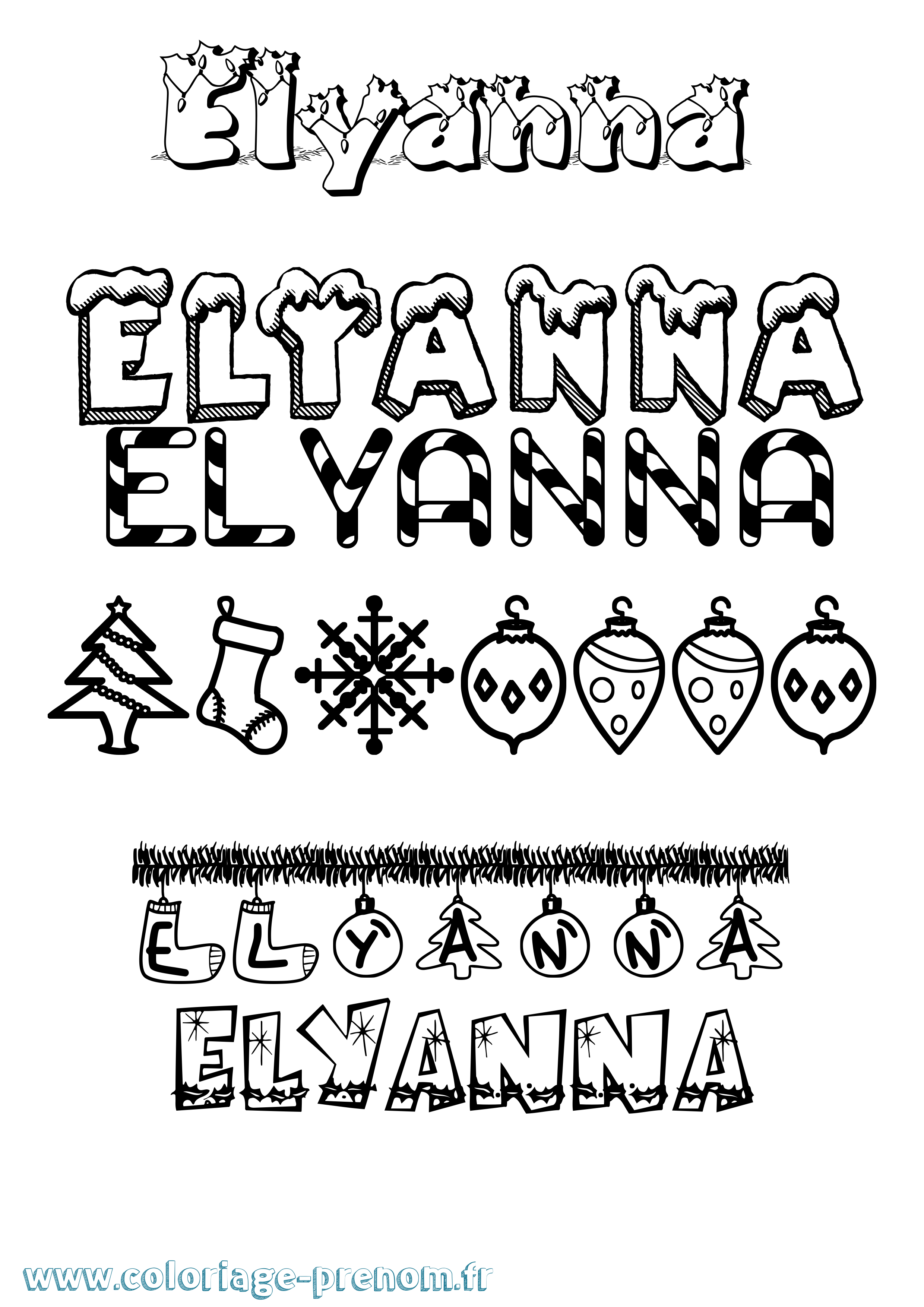 Coloriage Elyanna Noël Coloriage prénom Elyanna Noël