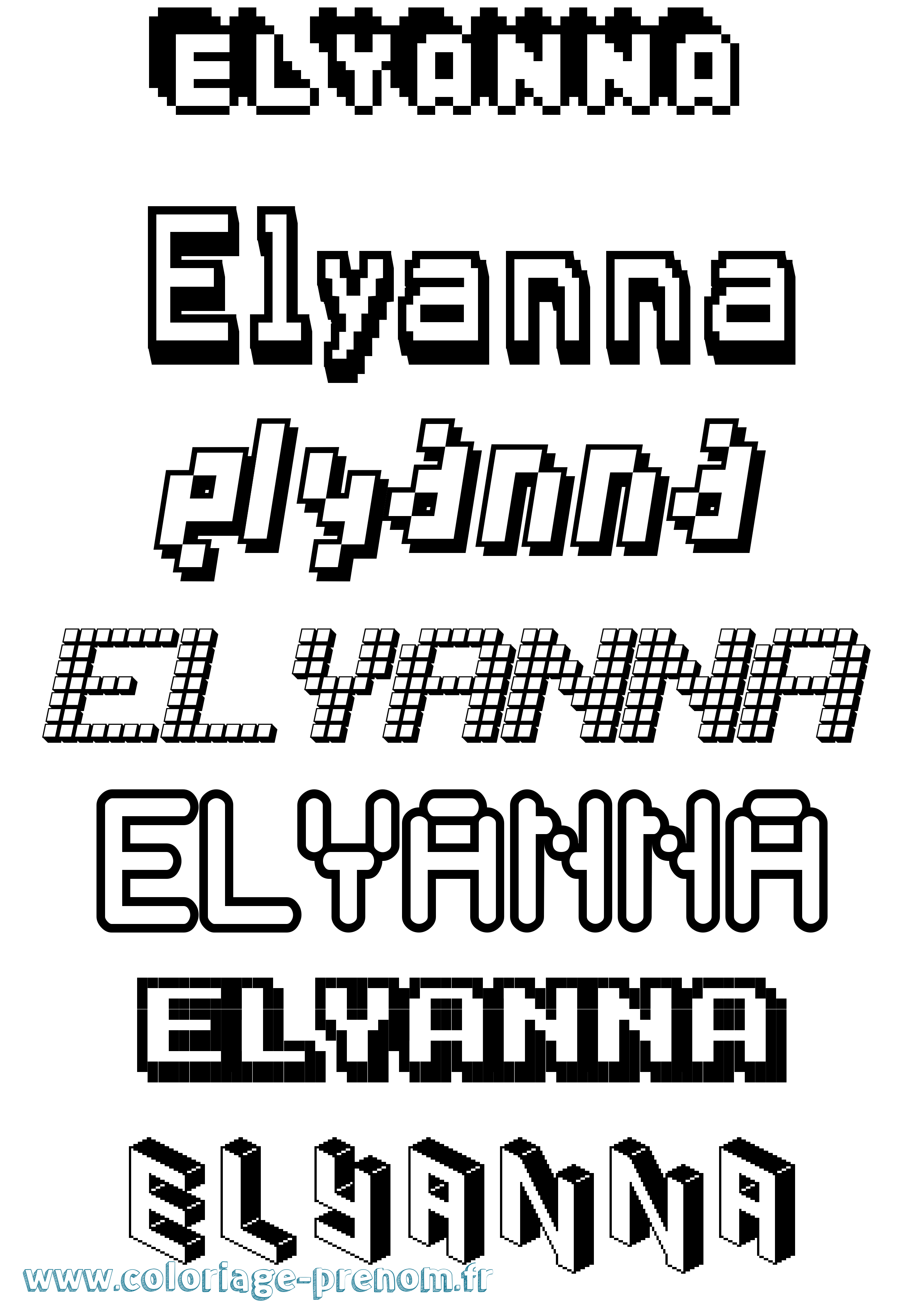 Coloriage Elyanna Pixel Coloriage prénom Elyanna Pixel
