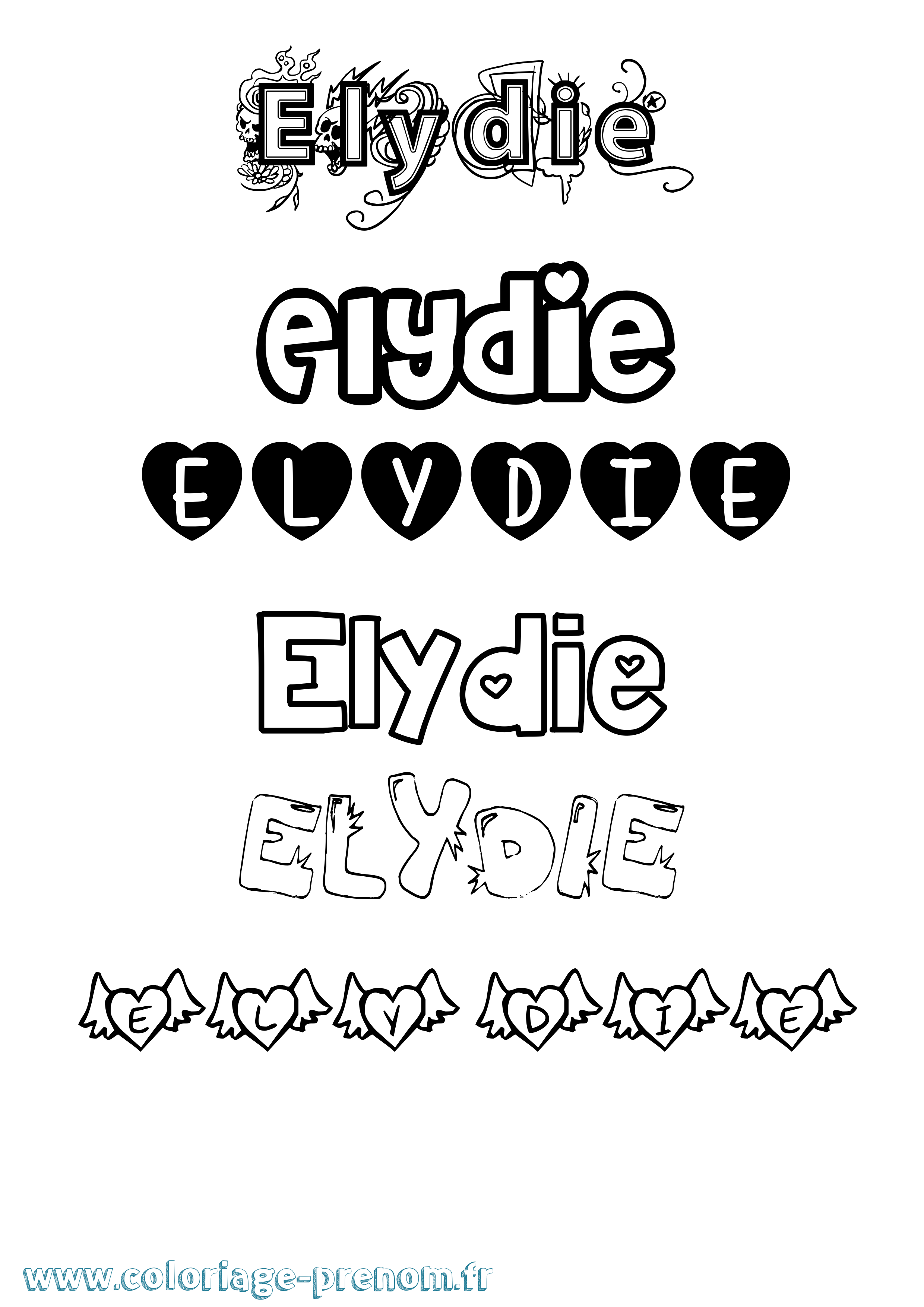Coloriage Elydie Girly Coloriage prénom Elydie Girly
