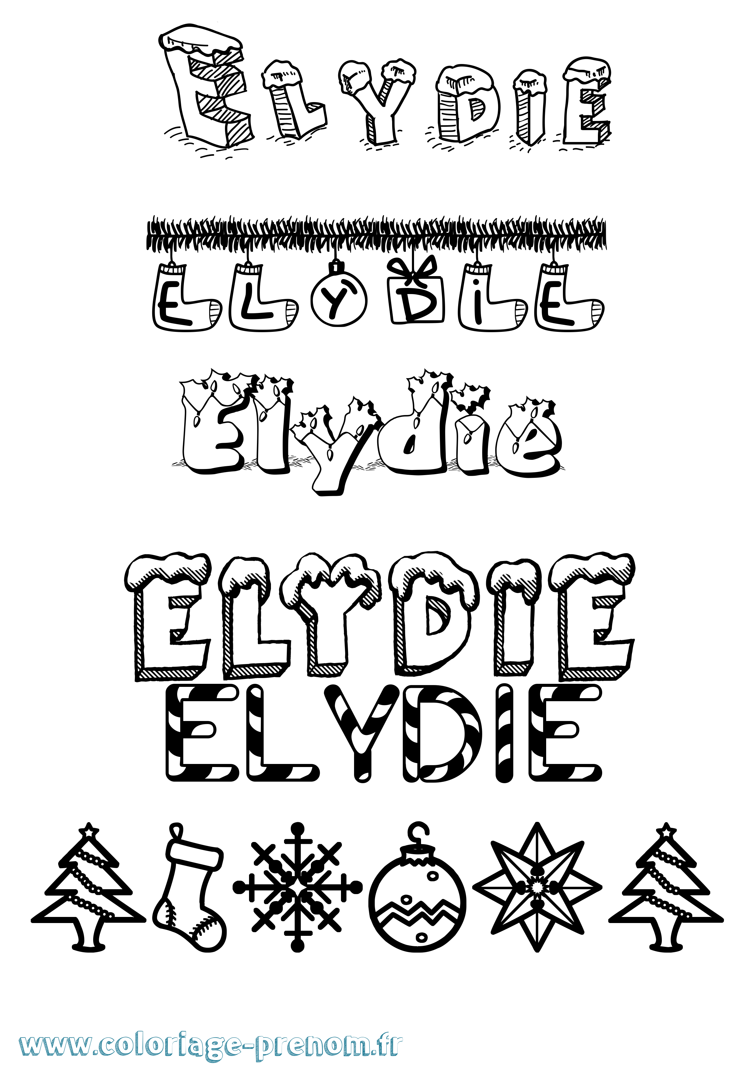 Coloriage Elydie Noël Coloriage prénom Elydie Noël