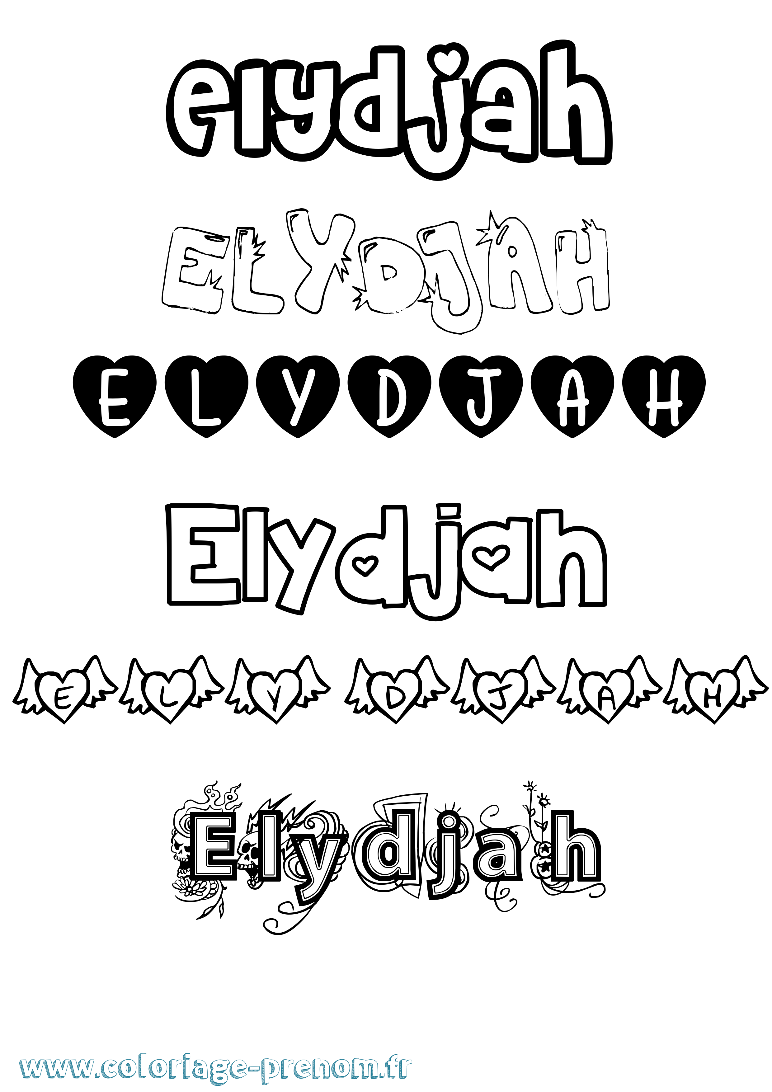 Coloriage Elydjah Girly Coloriage prénom Elydjah Girly
