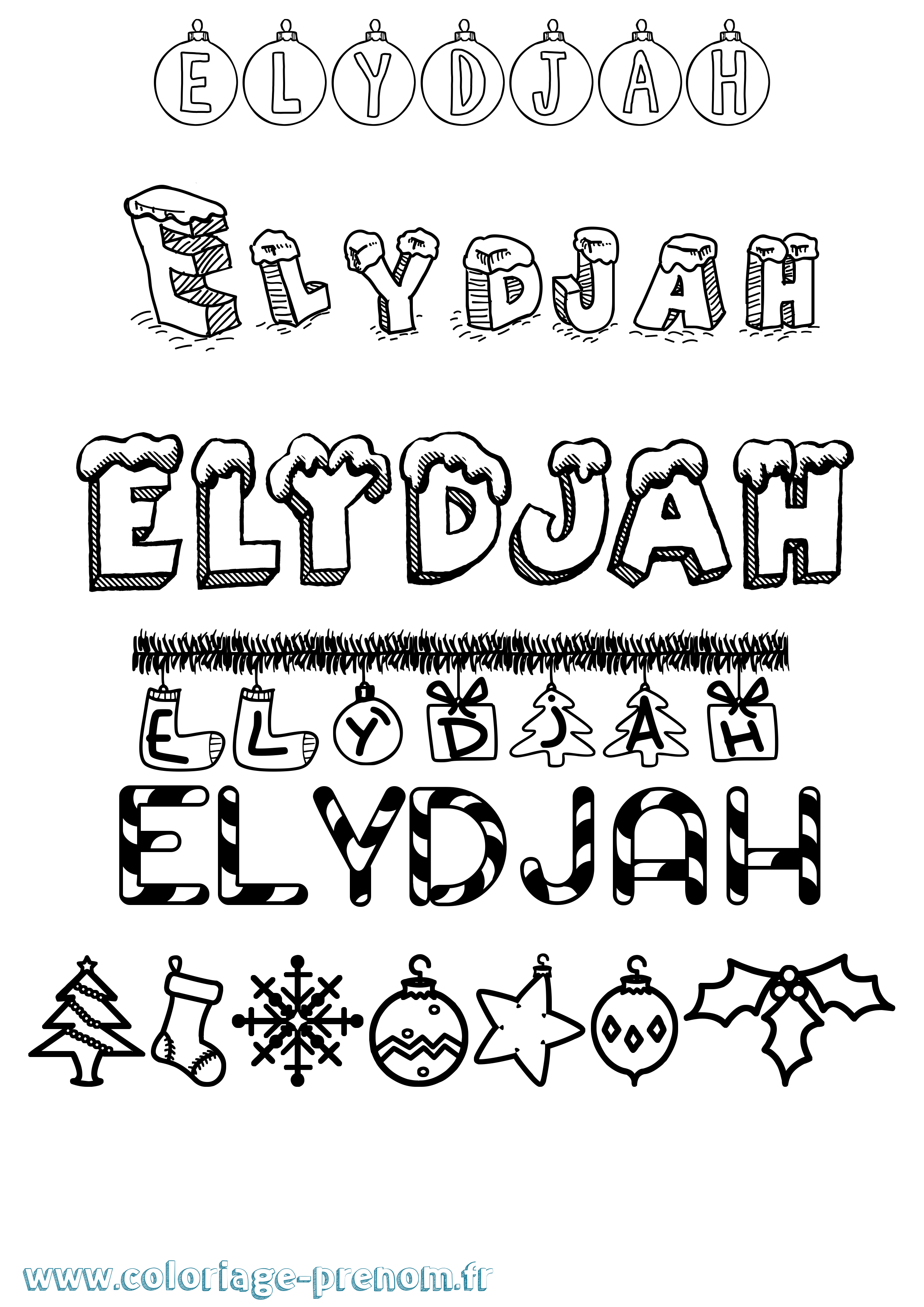 Coloriage Elydjah Noël Coloriage prénom Elydjah Noël