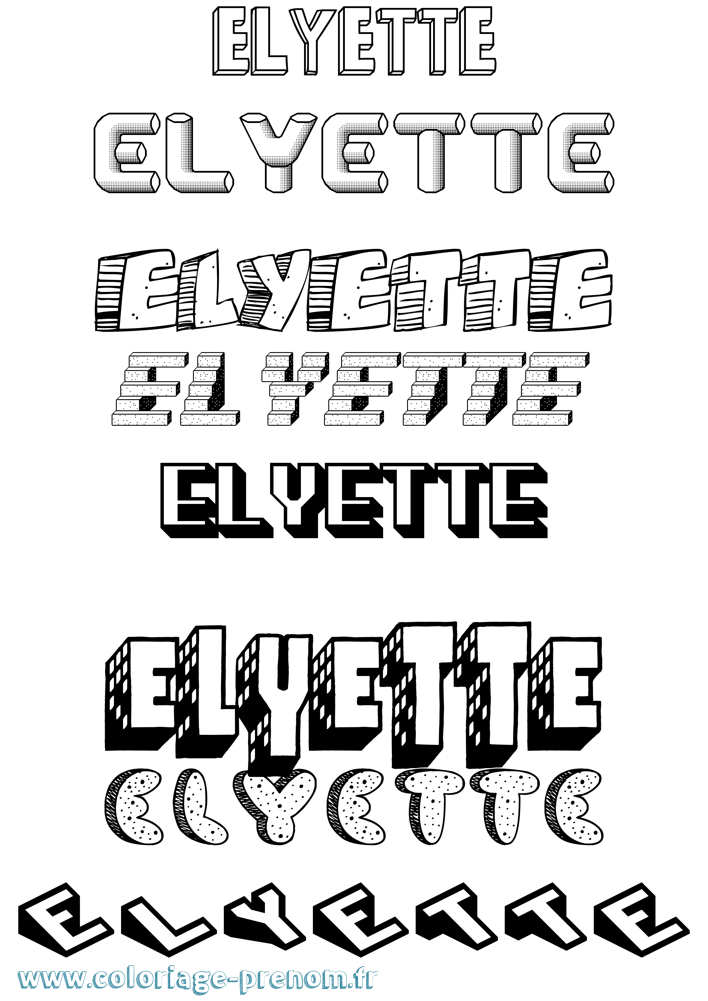 Coloriage Elyette Effet 3D Coloriage prénom Elyette Effet 3D