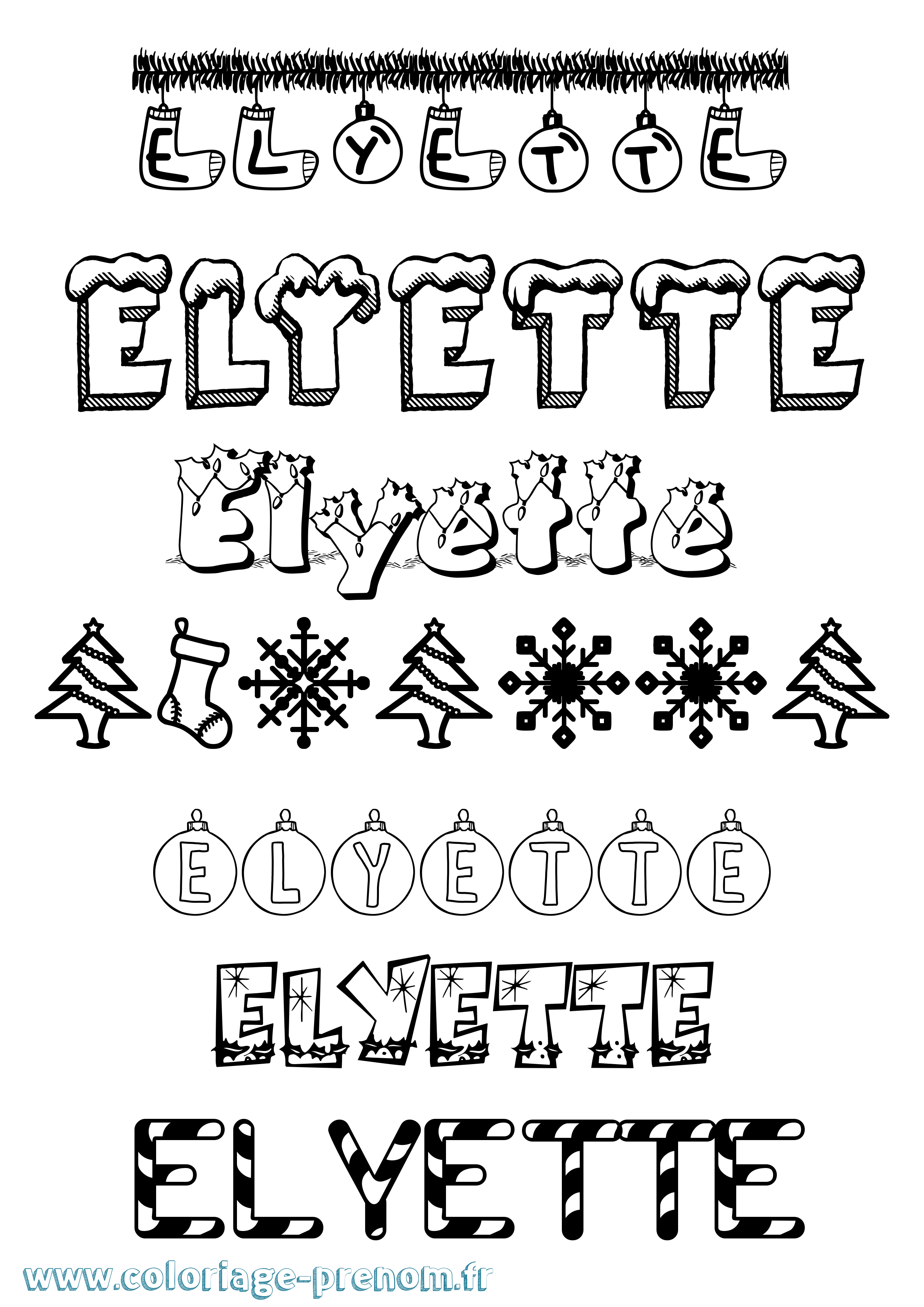 Coloriage Elyette Noël Coloriage prénom Elyette Noël