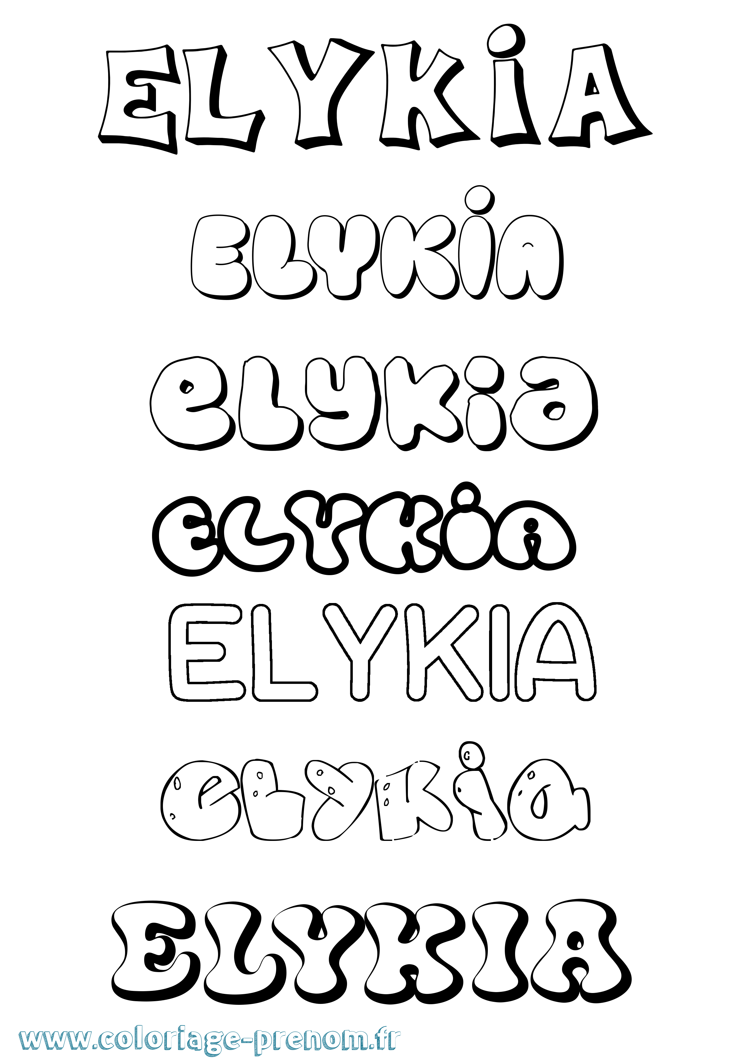 Coloriage Elykia Bubble Coloriage prénom Elykia Bubble