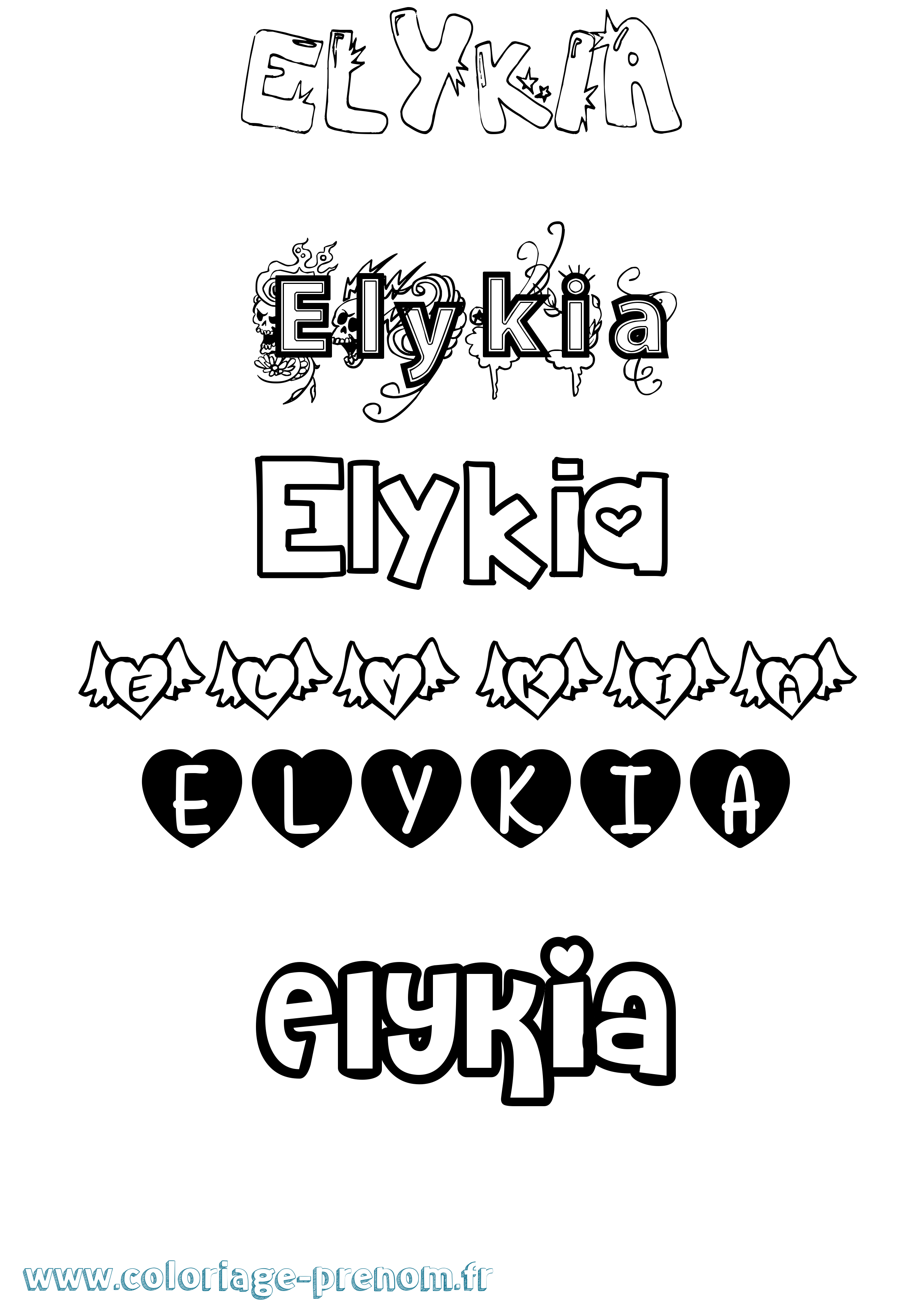 Coloriage Elykia Girly Coloriage prénom Elykia Girly