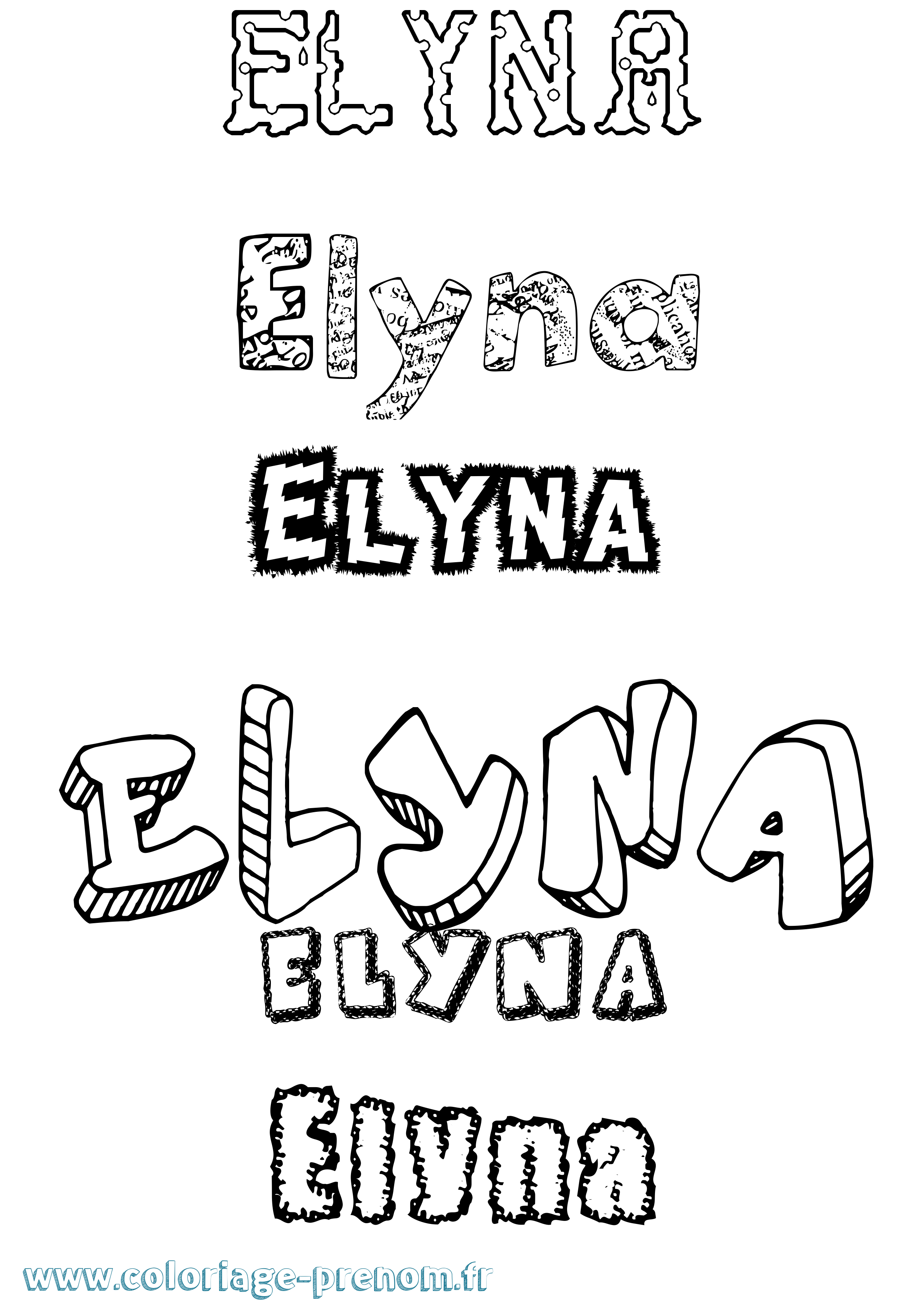 Coloriage Elyna Destructuré Coloriage prénom Elyna Destructuré