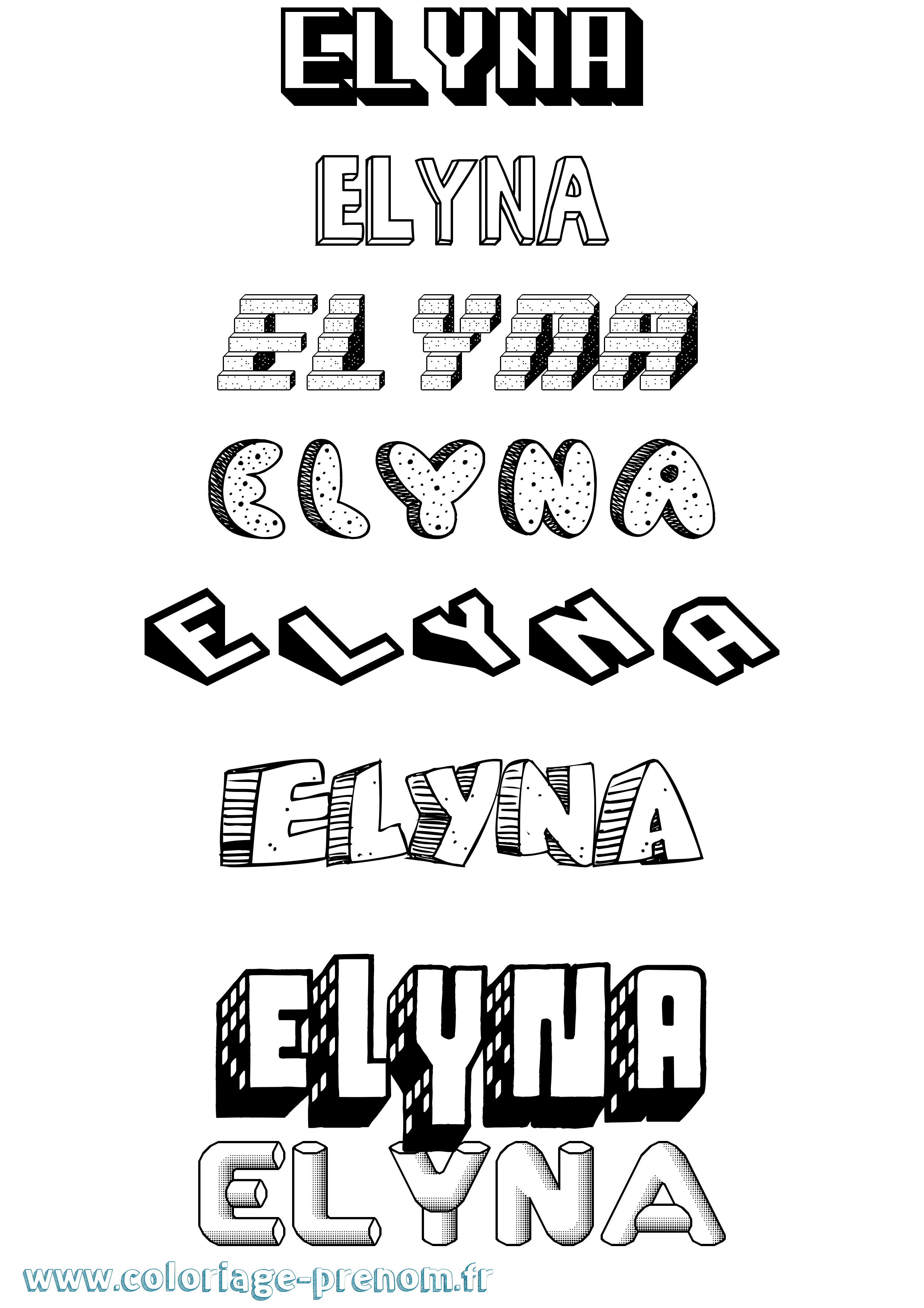 Coloriage Elyna Effet 3D Coloriage prénom Elyna Effet 3D