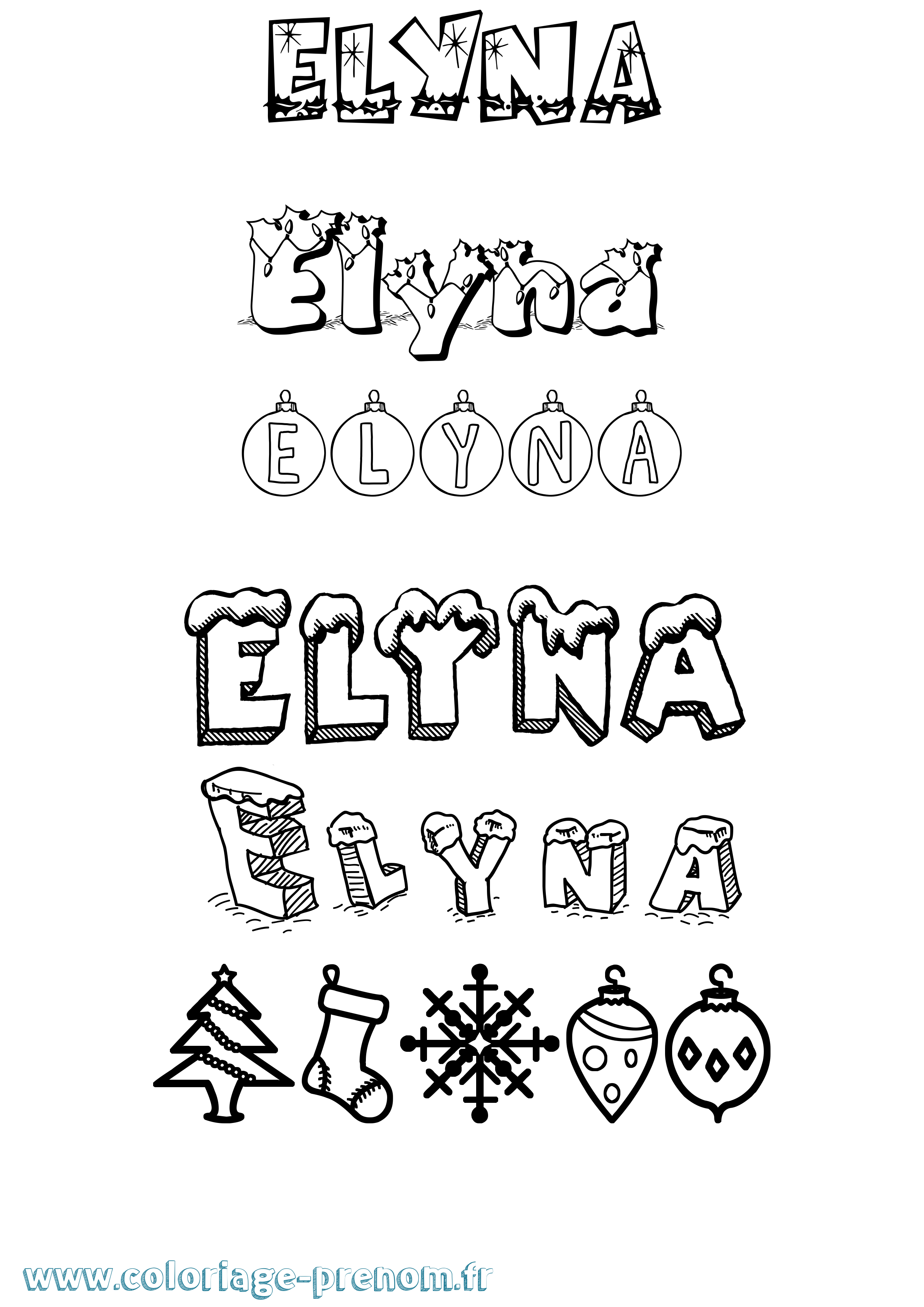 Coloriage Elyna Noël Coloriage prénom Elyna Noël
