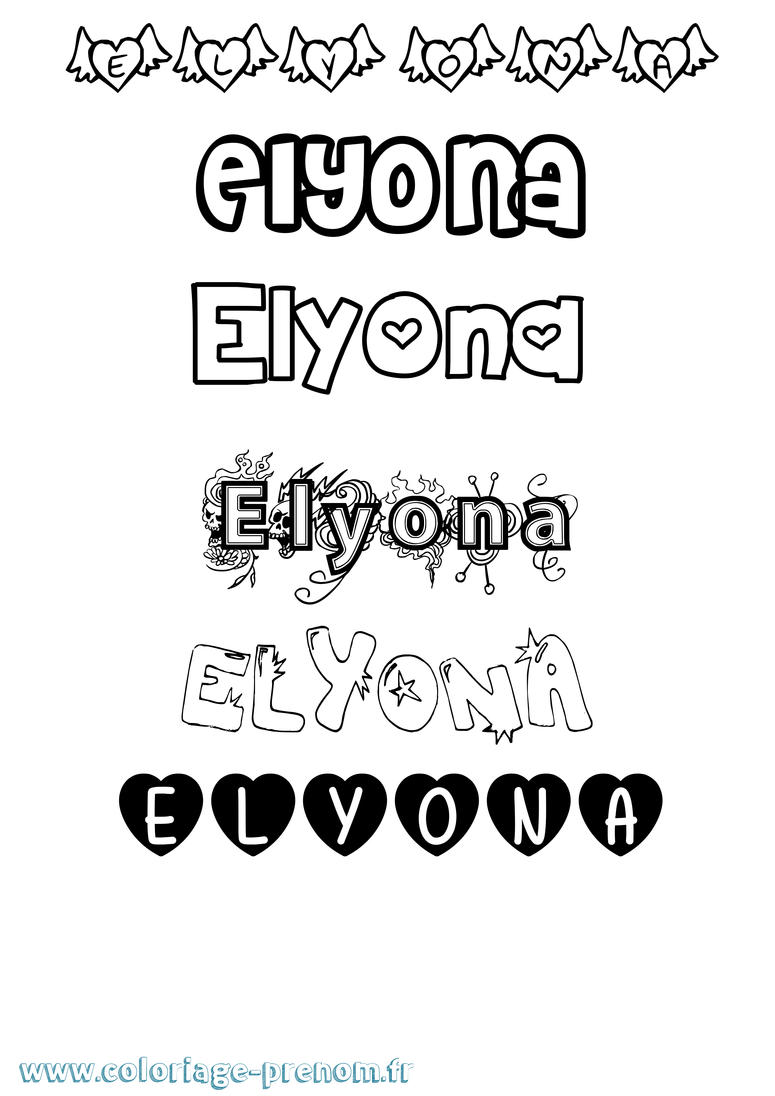 Coloriage Elyona Girly Coloriage prénom Elyona Girly
