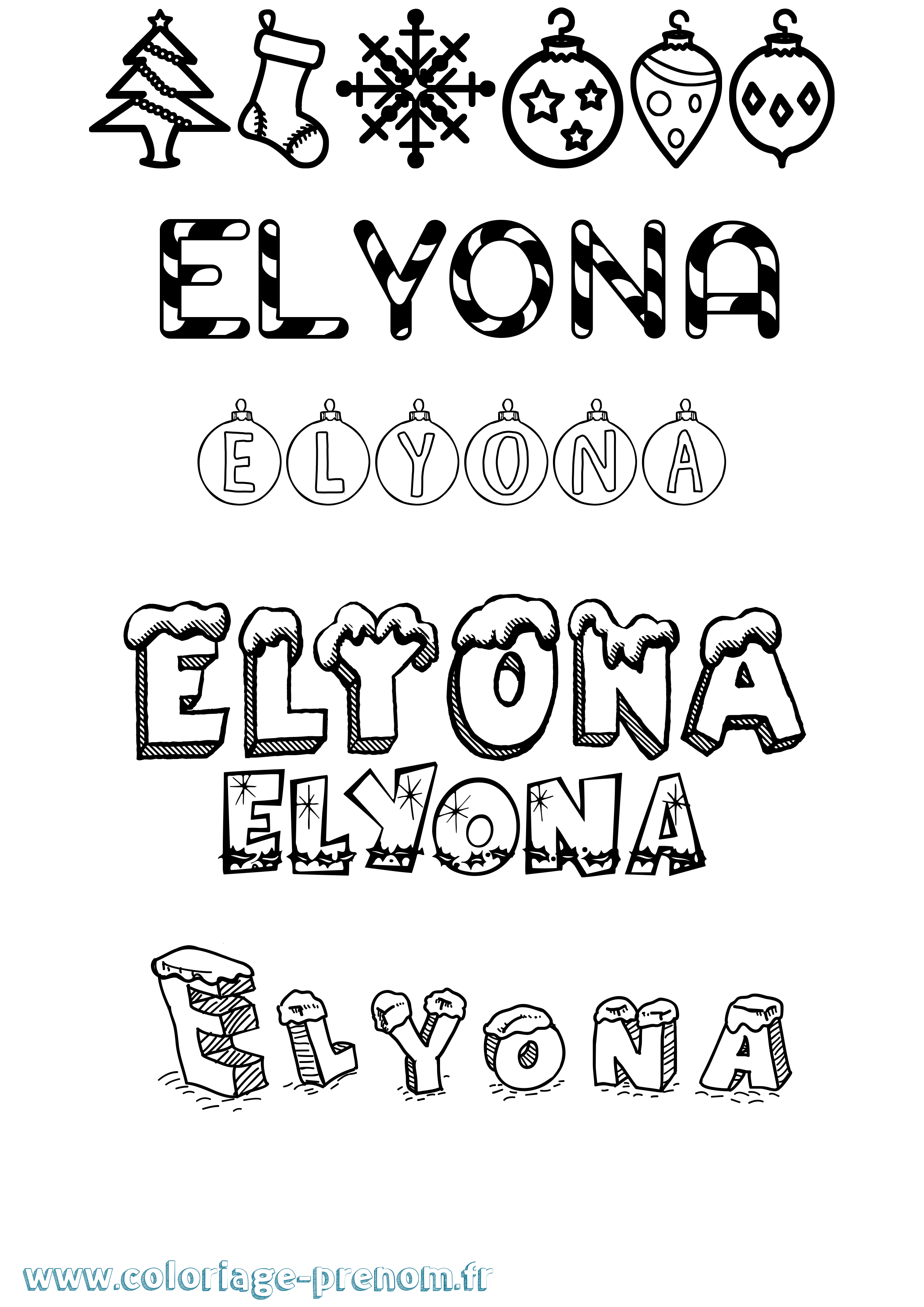 Coloriage Elyona Noël Coloriage prénom Elyona Noël