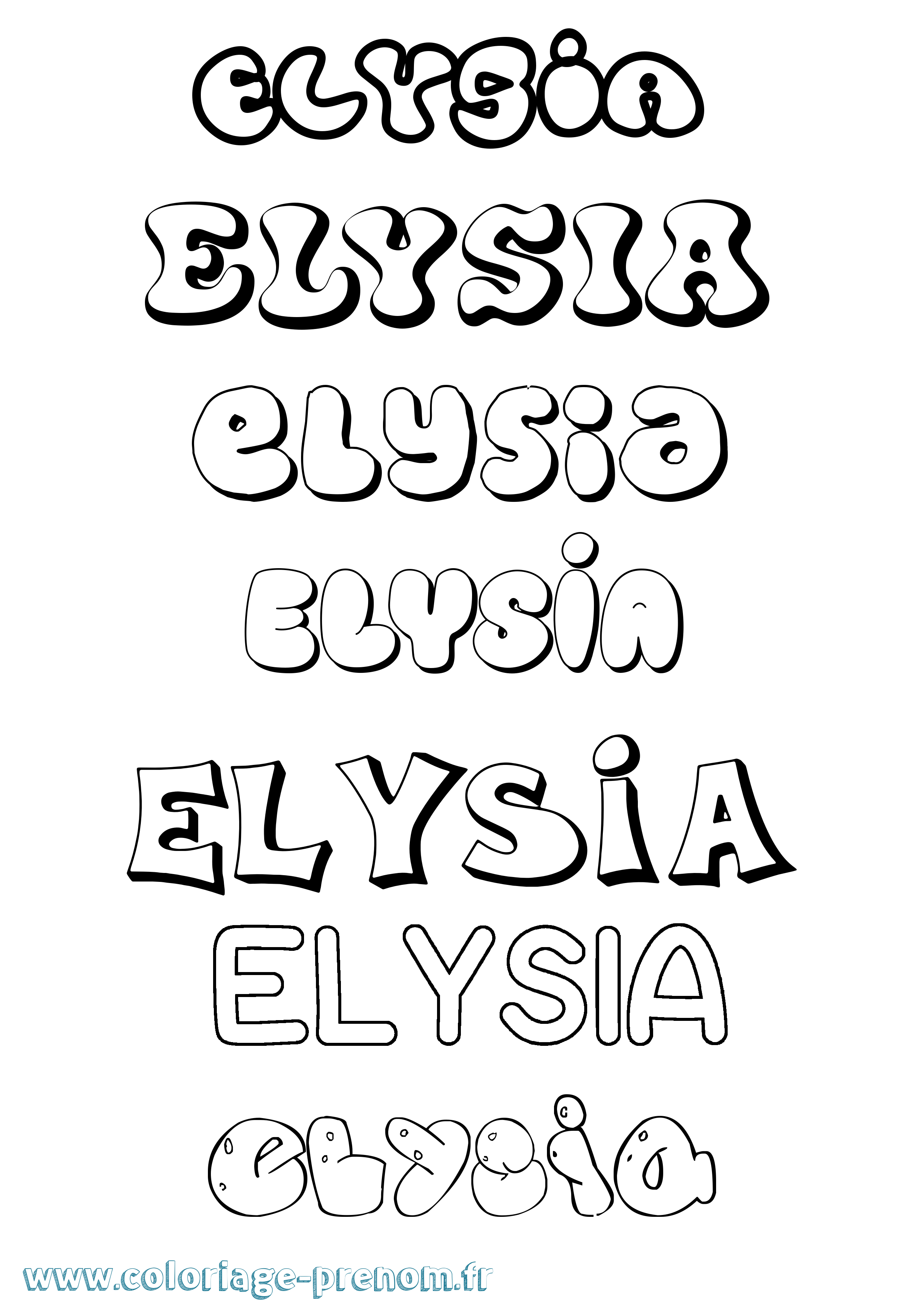 Coloriage Elysia Bubble Coloriage prénom Elysia Bubble