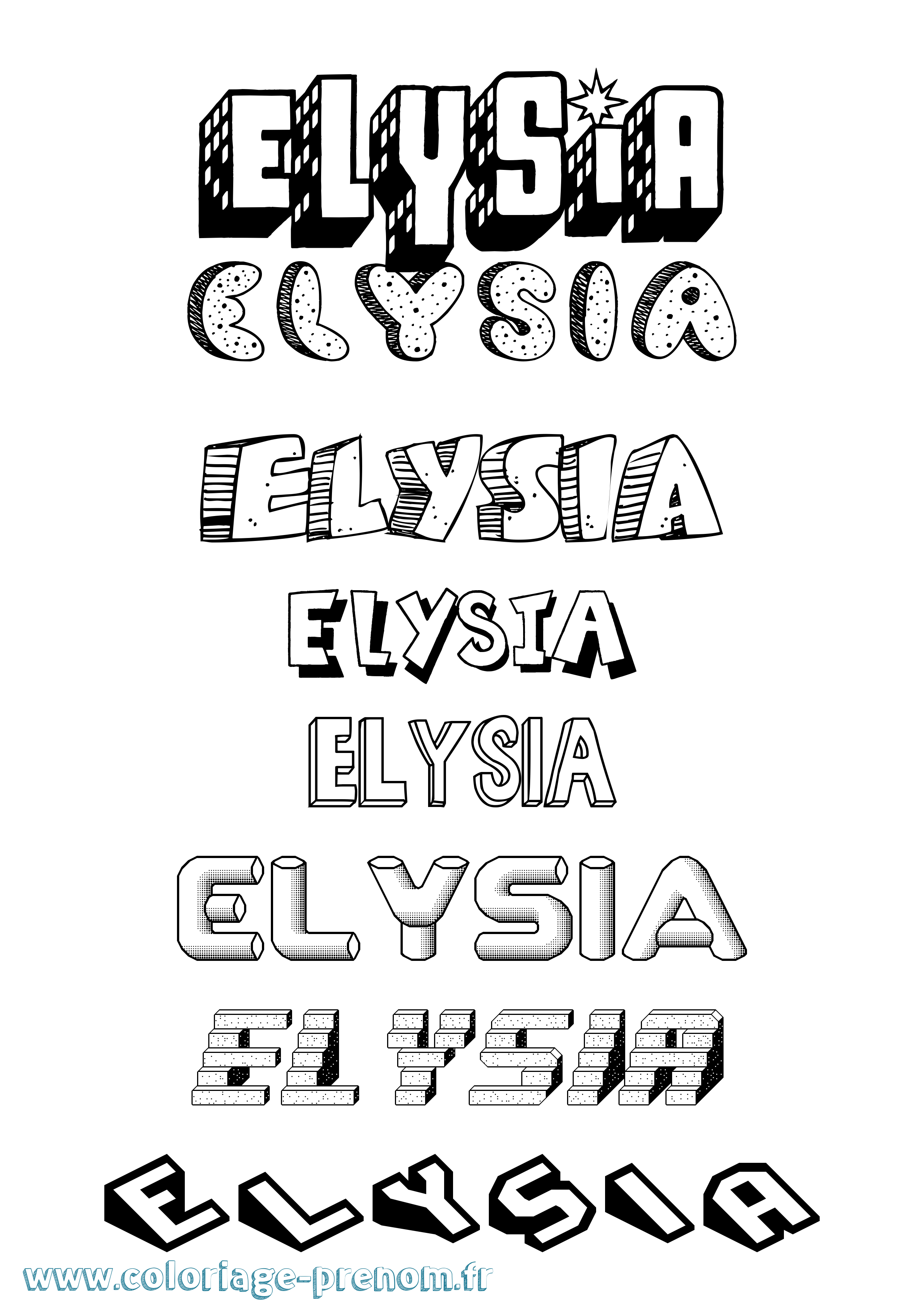 Coloriage Elysia Effet 3D Coloriage prénom Elysia Effet 3D
