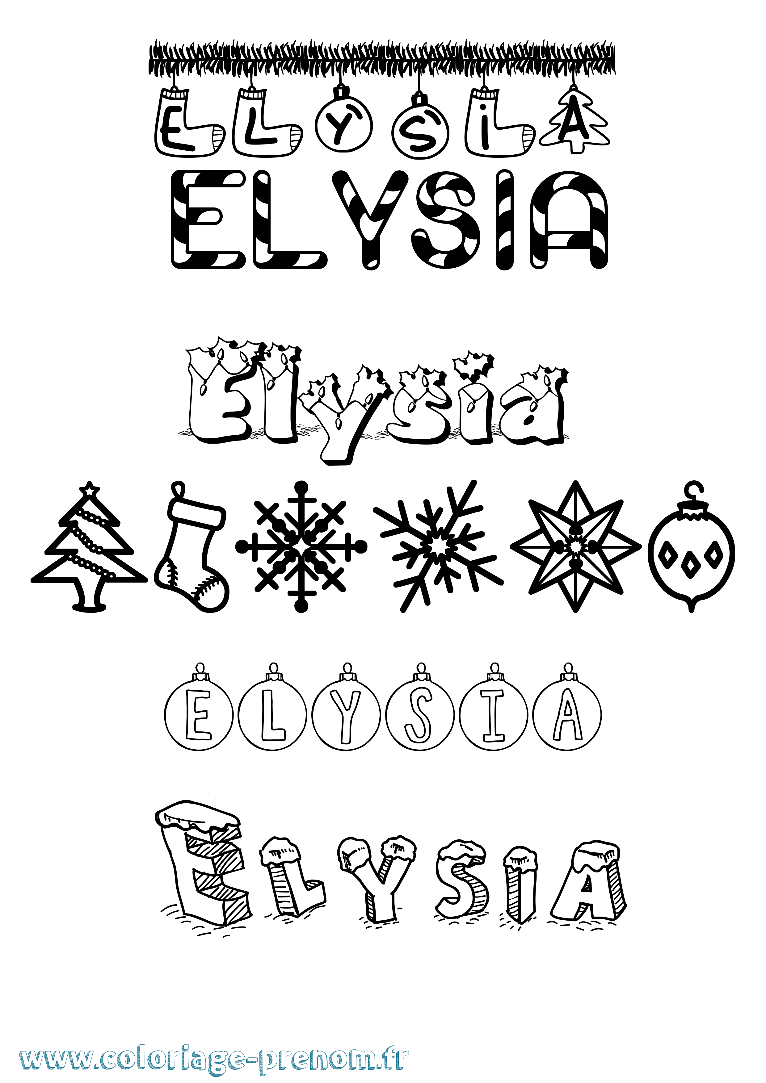 Coloriage Elysia Noël Coloriage prénom Elysia Noël
