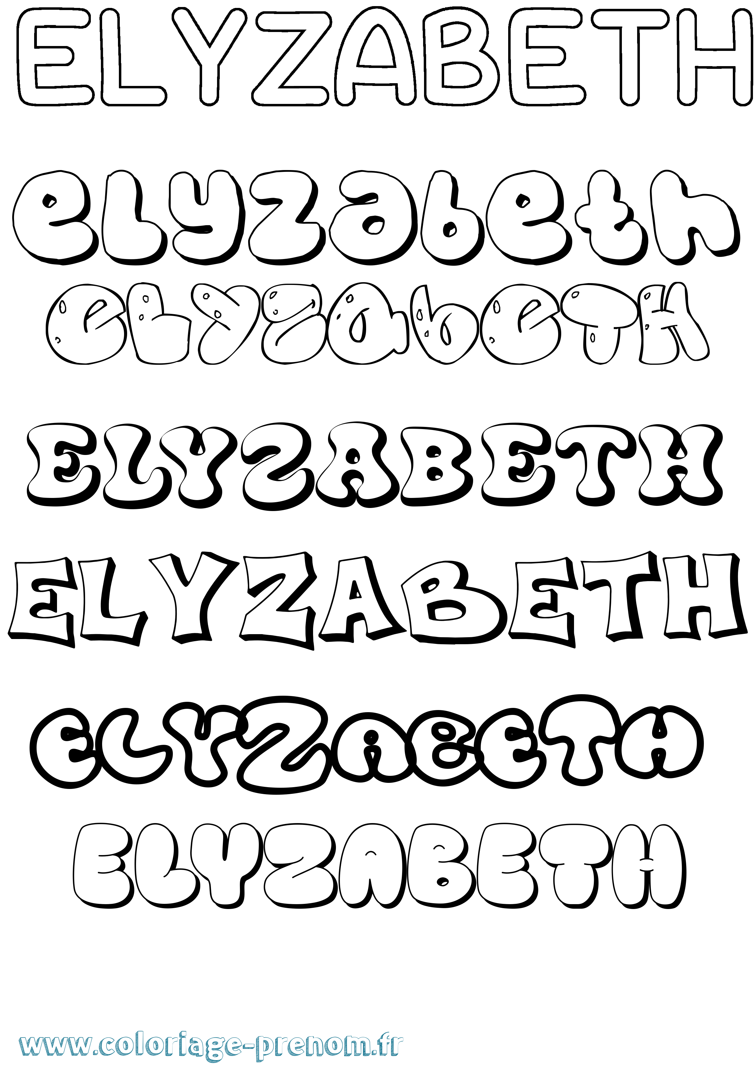 Coloriage Elyzabeth Bubble Coloriage prénom Elyzabeth Bubble