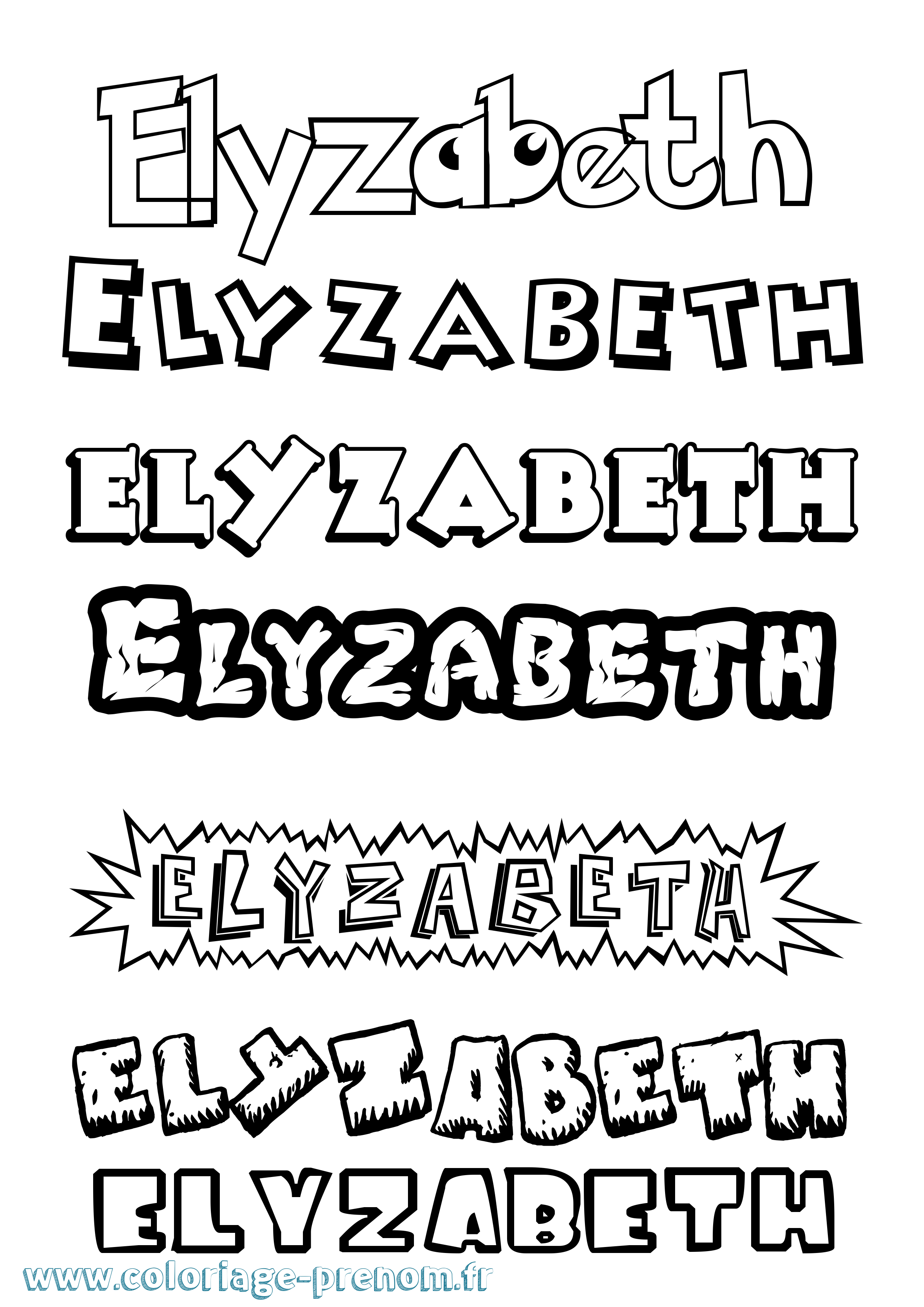 Coloriage Elyzabeth Dessin Animé Coloriage prénom Elyzabeth Dessin Animé