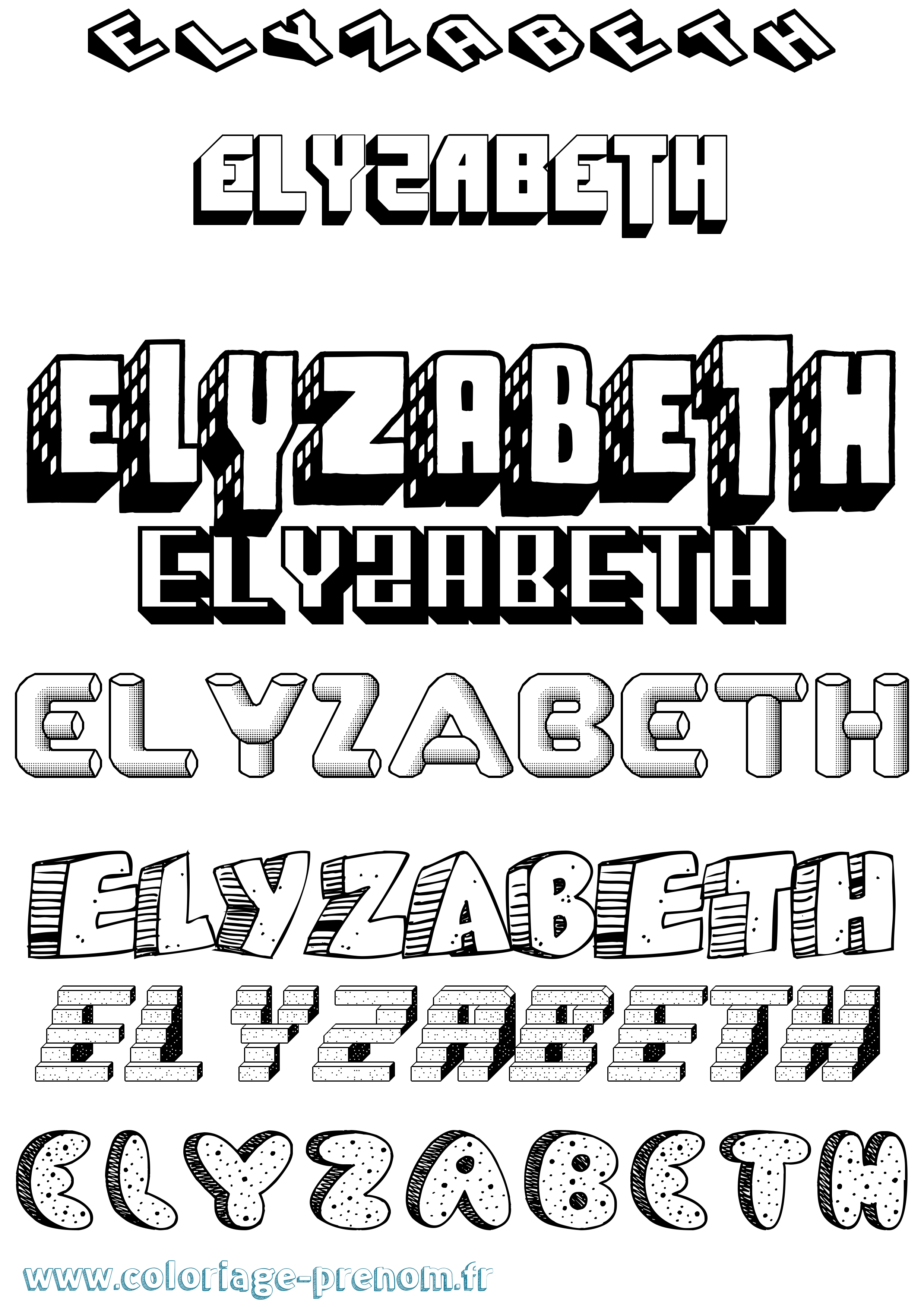 Coloriage Elyzabeth Effet 3D Coloriage prénom Elyzabeth Effet 3D