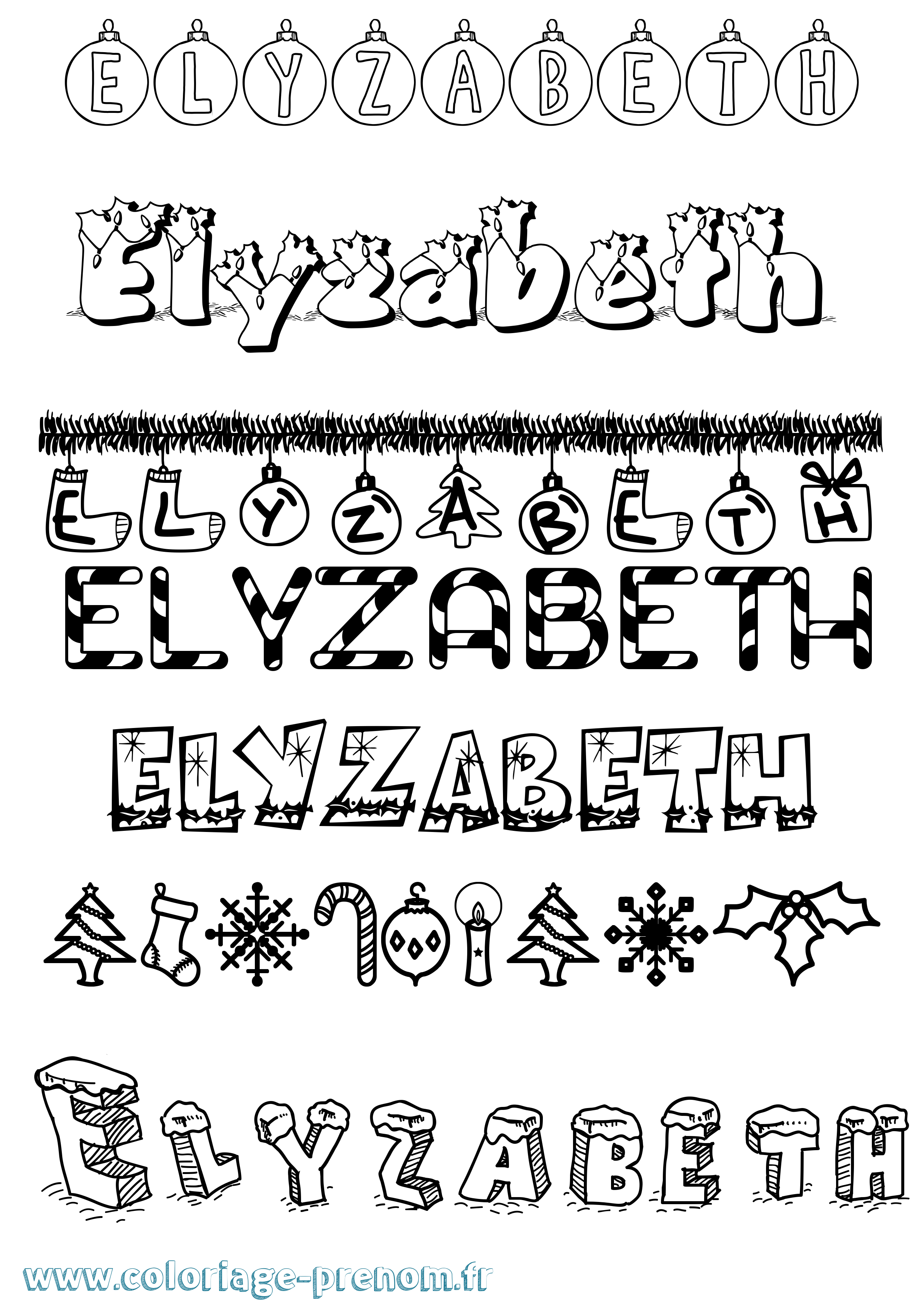 Coloriage Elyzabeth Noël Coloriage prénom Elyzabeth Noël