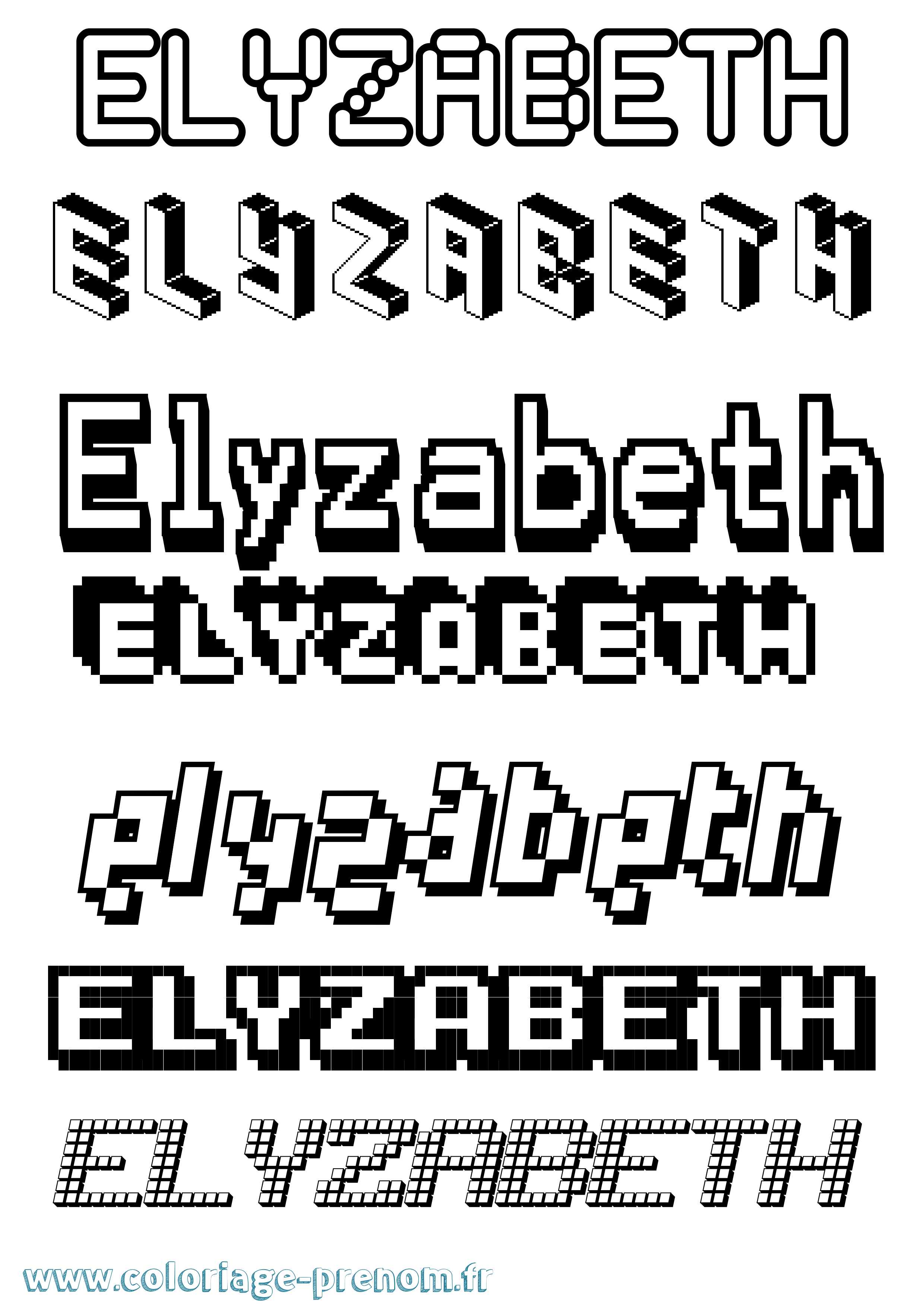 Coloriage Elyzabeth Pixel Coloriage prénom Elyzabeth Pixel