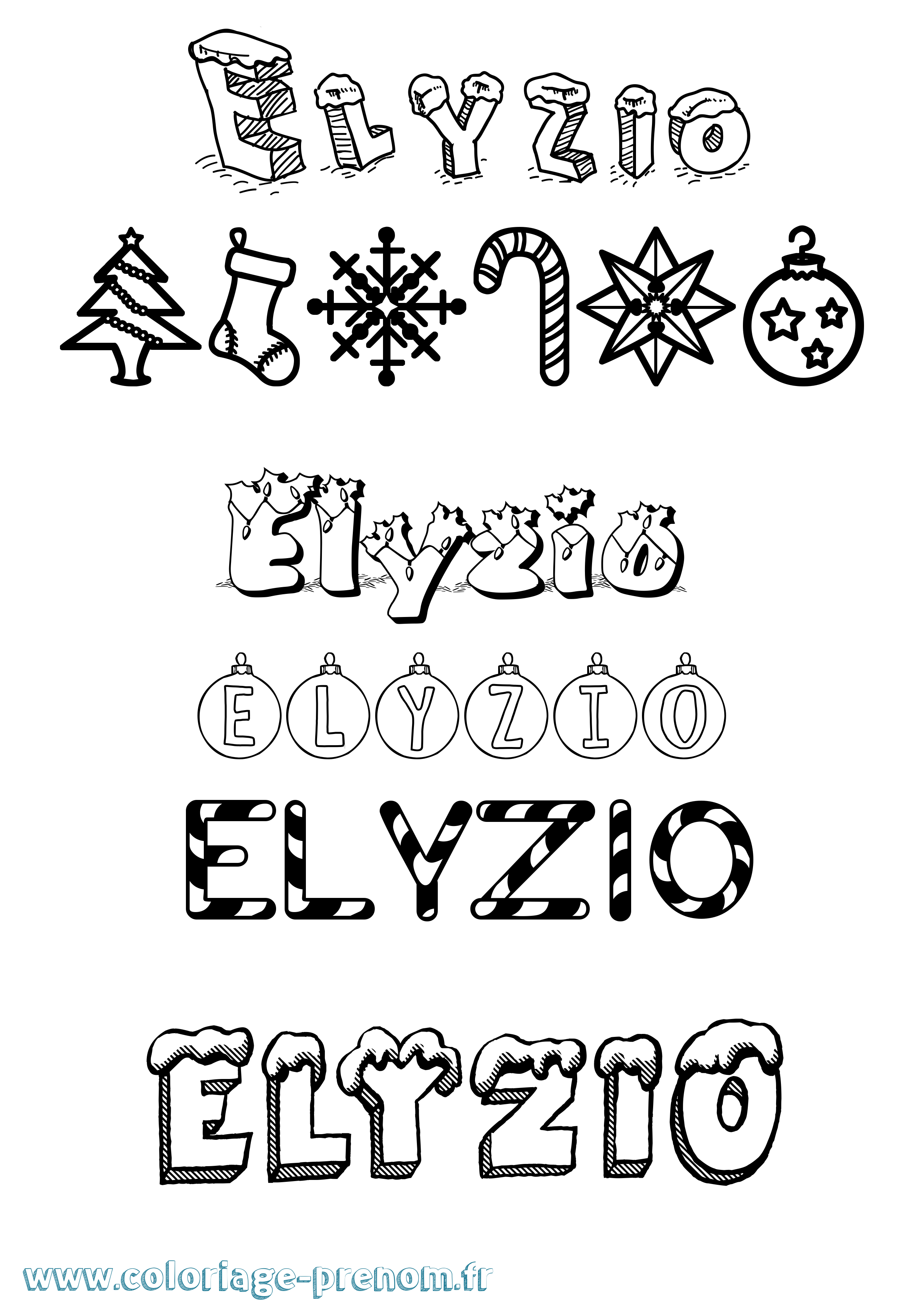 Coloriage Elyzio Noël Coloriage prénom Elyzio Noël