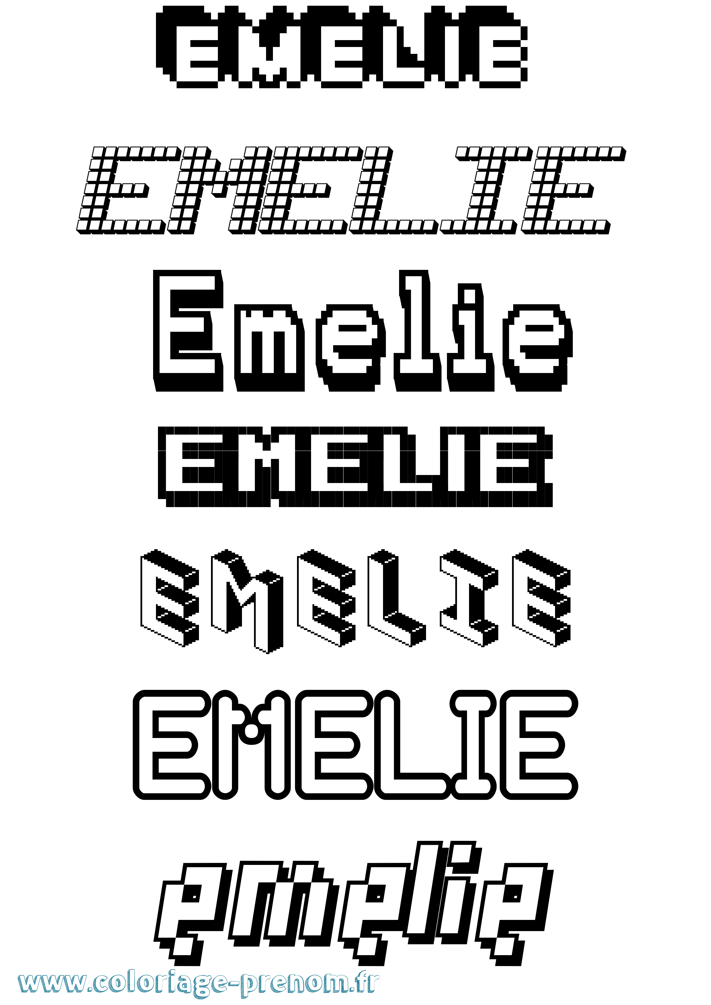Coloriage Emelie Pixel Coloriage prénom Emelie Pixel