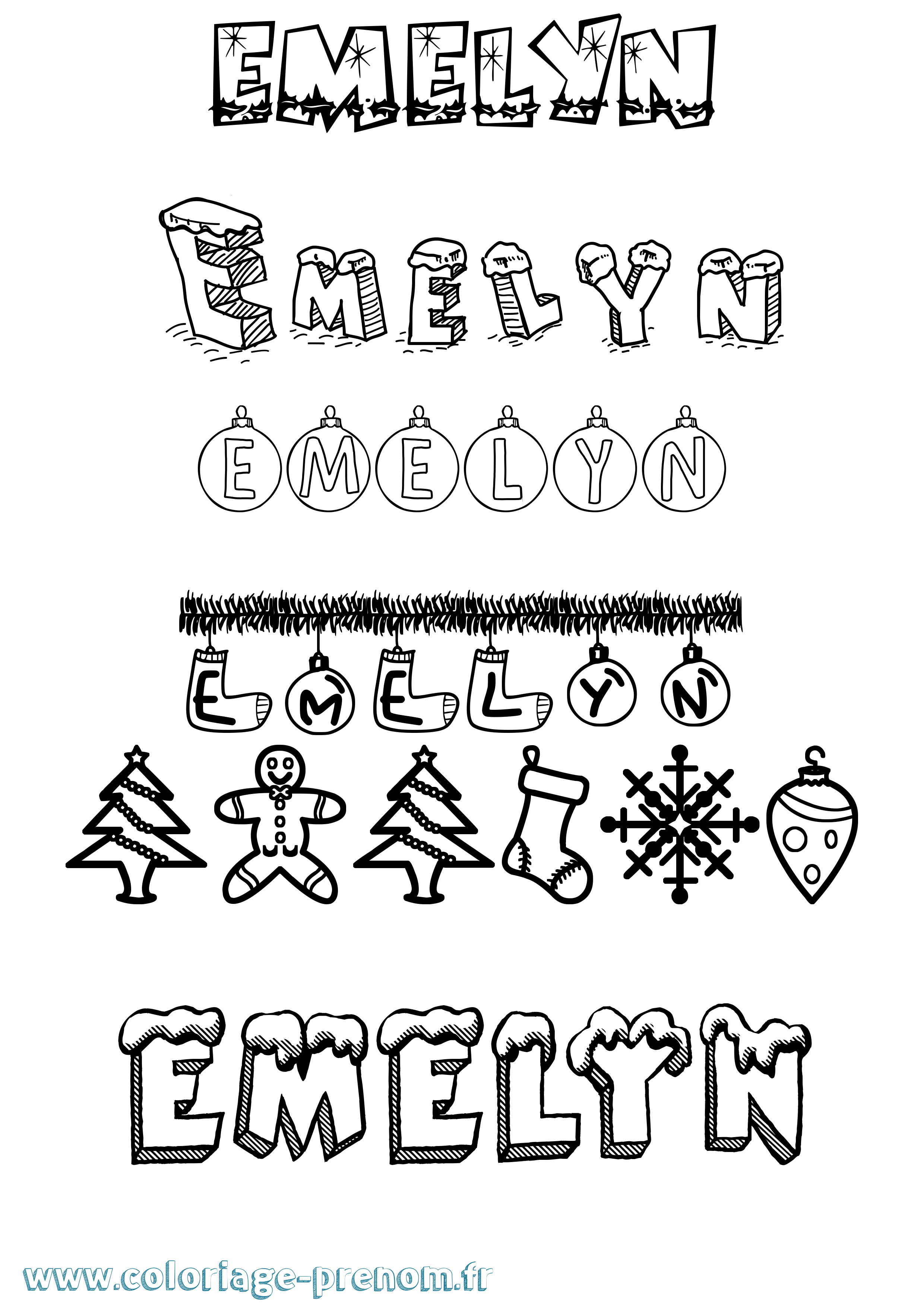 Coloriage Emelyn Noël Coloriage prénom Emelyn Noël