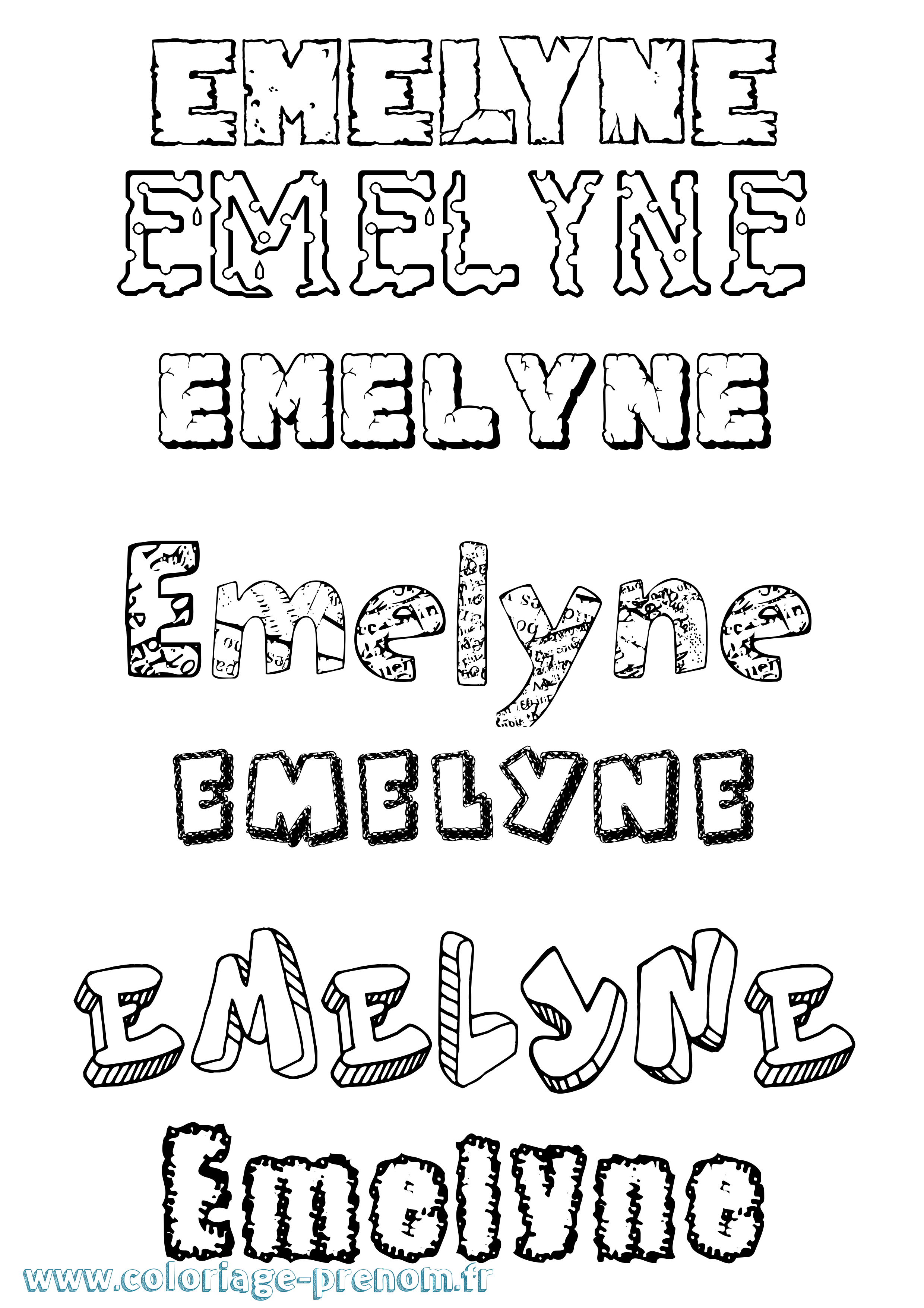 Coloriage Emelyne Destructuré Coloriage prénom Emelyne Destructuré