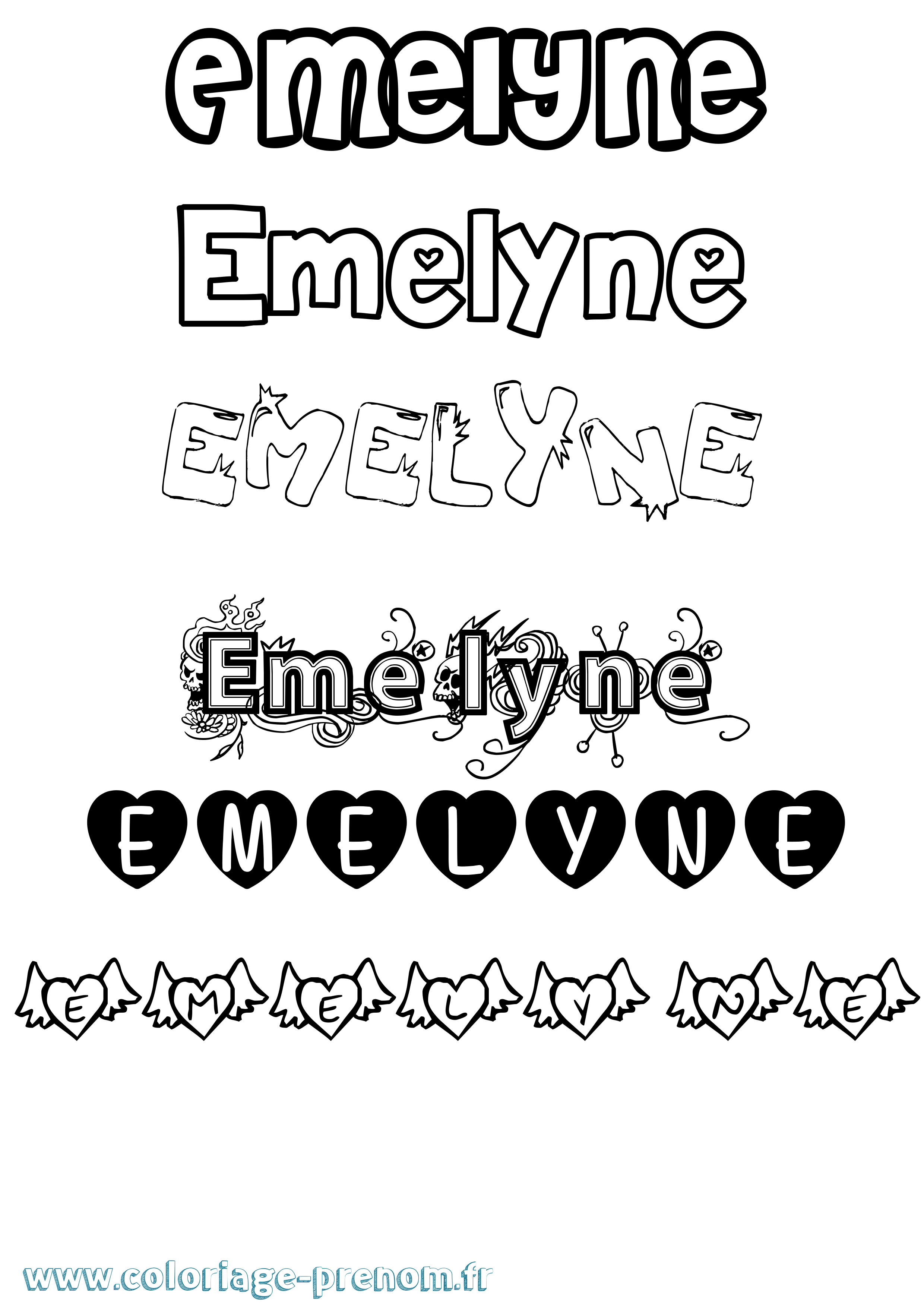 Coloriage Emelyne Girly Coloriage prénom Emelyne Girly