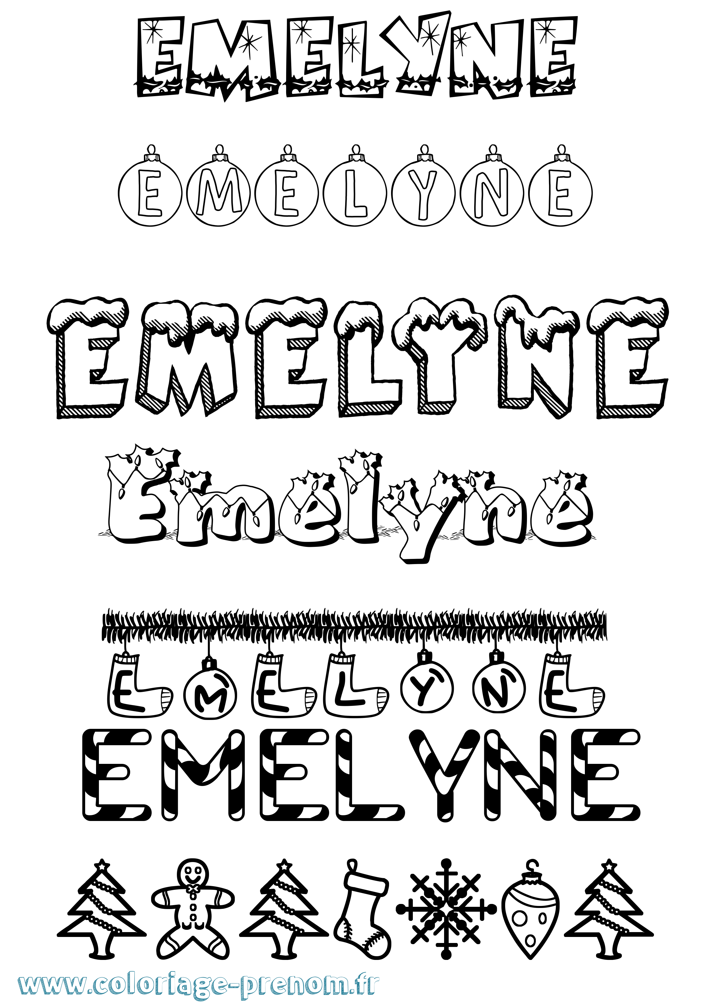 Coloriage Emelyne Noël Coloriage prénom Emelyne Noël