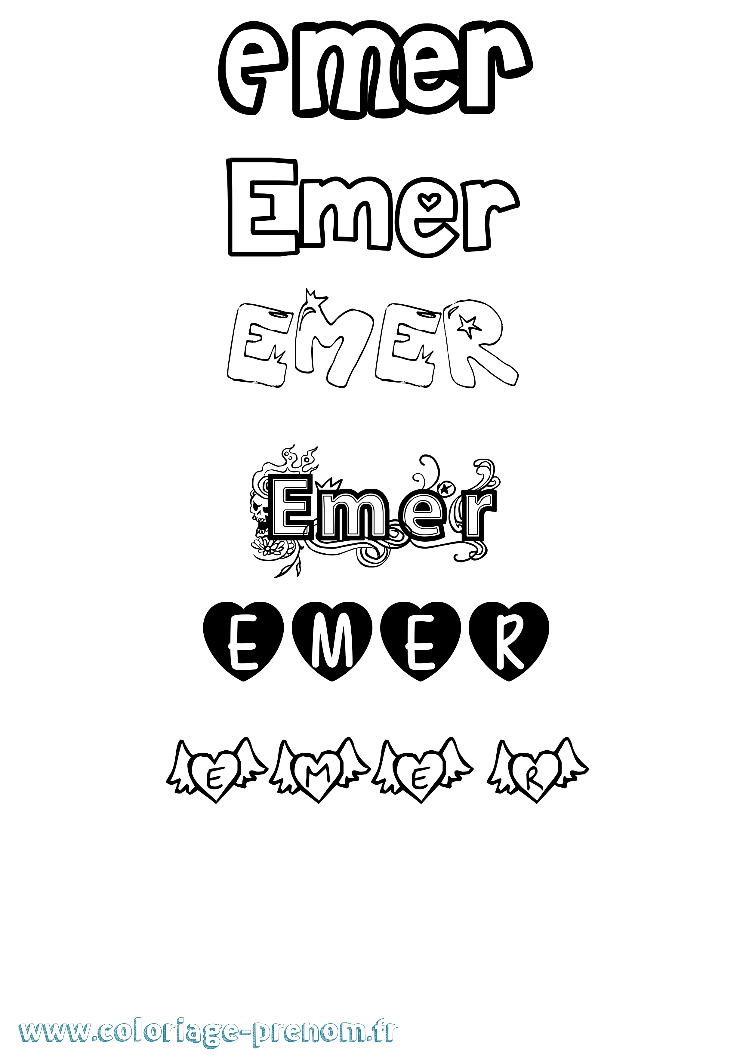 Coloriage Emer Girly Coloriage prénom Emer Girly
