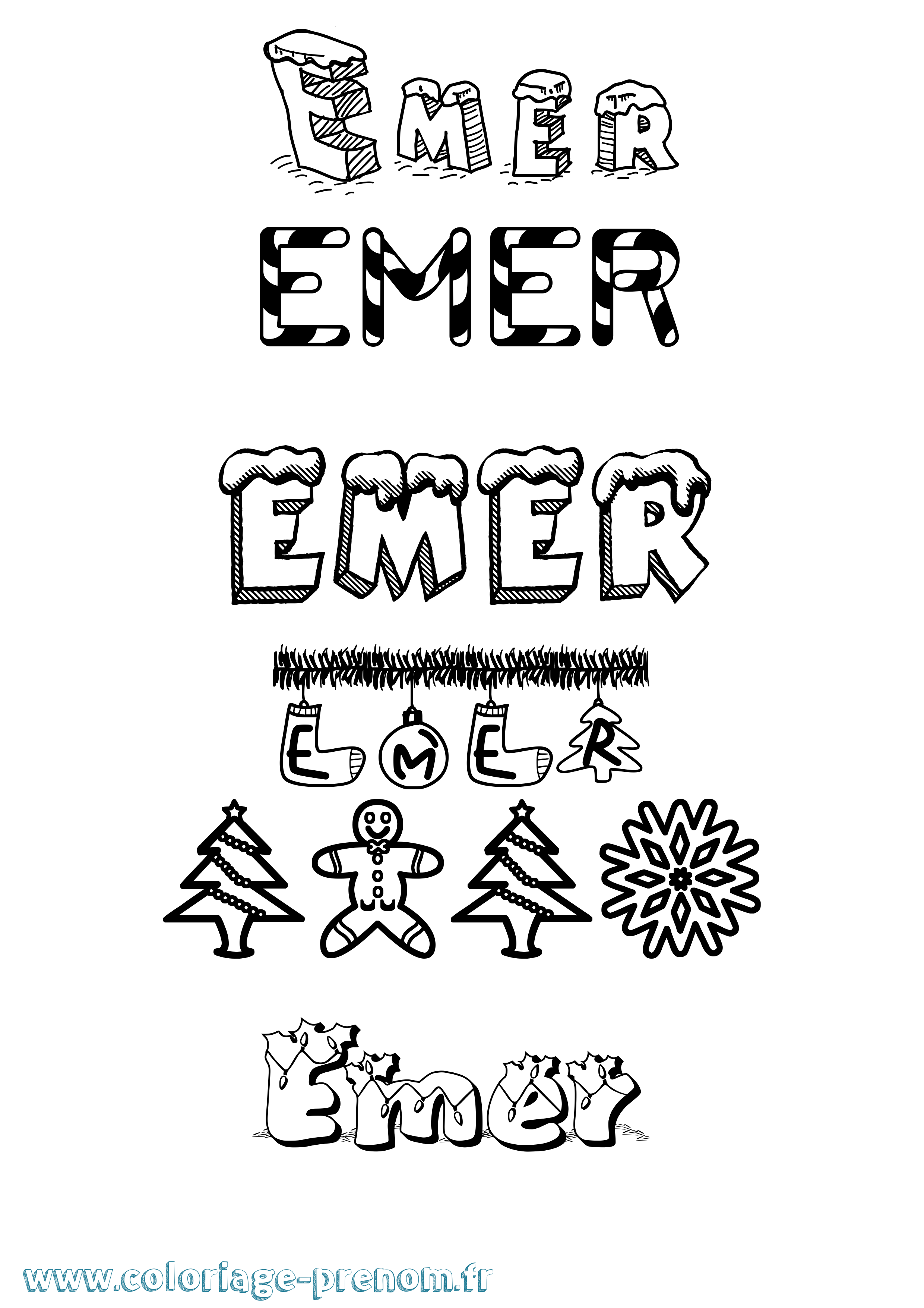 Coloriage Emer Noël Coloriage prénom Emer Noël
