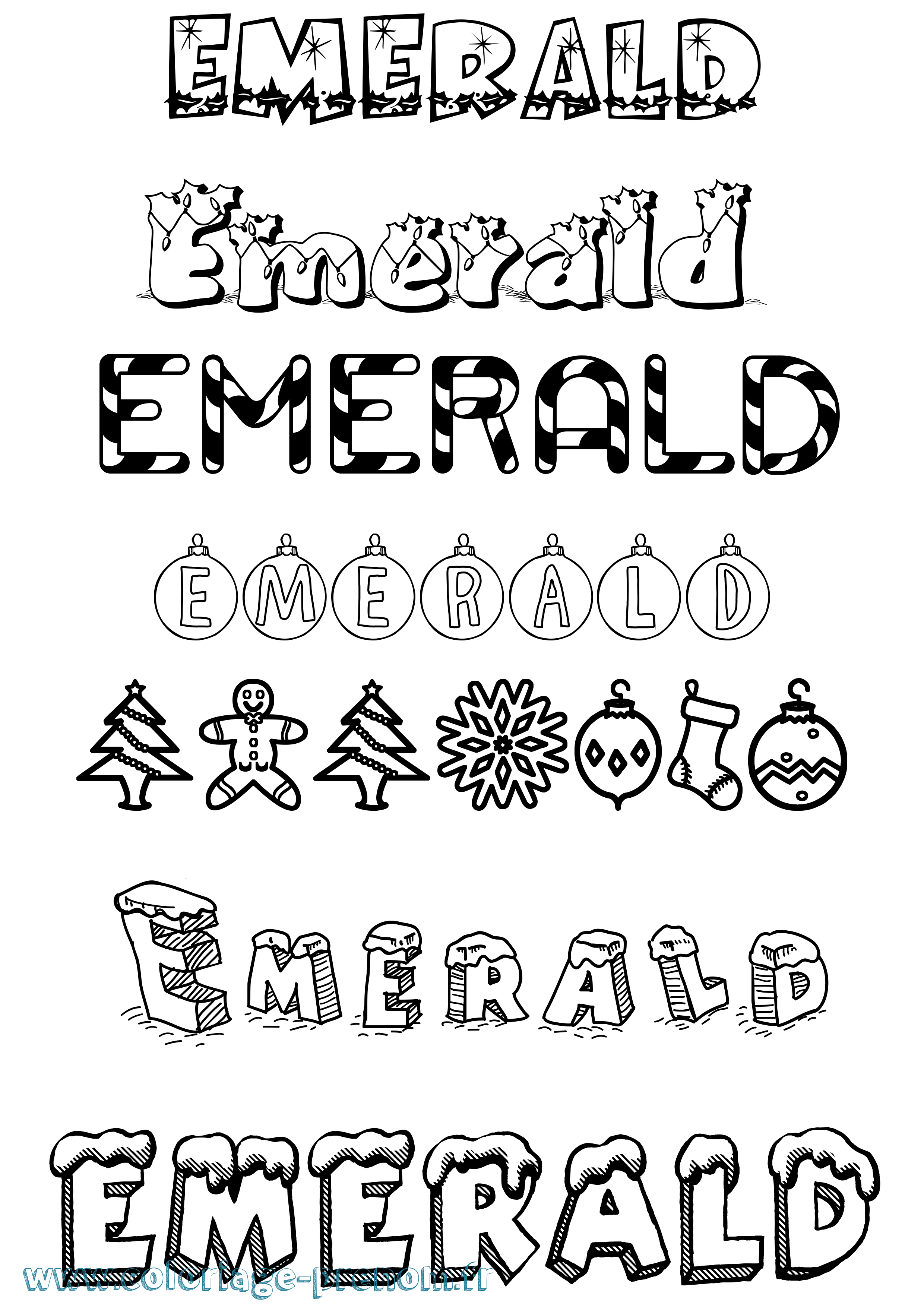 Coloriage Emerald Noël Coloriage prénom Emerald Noël