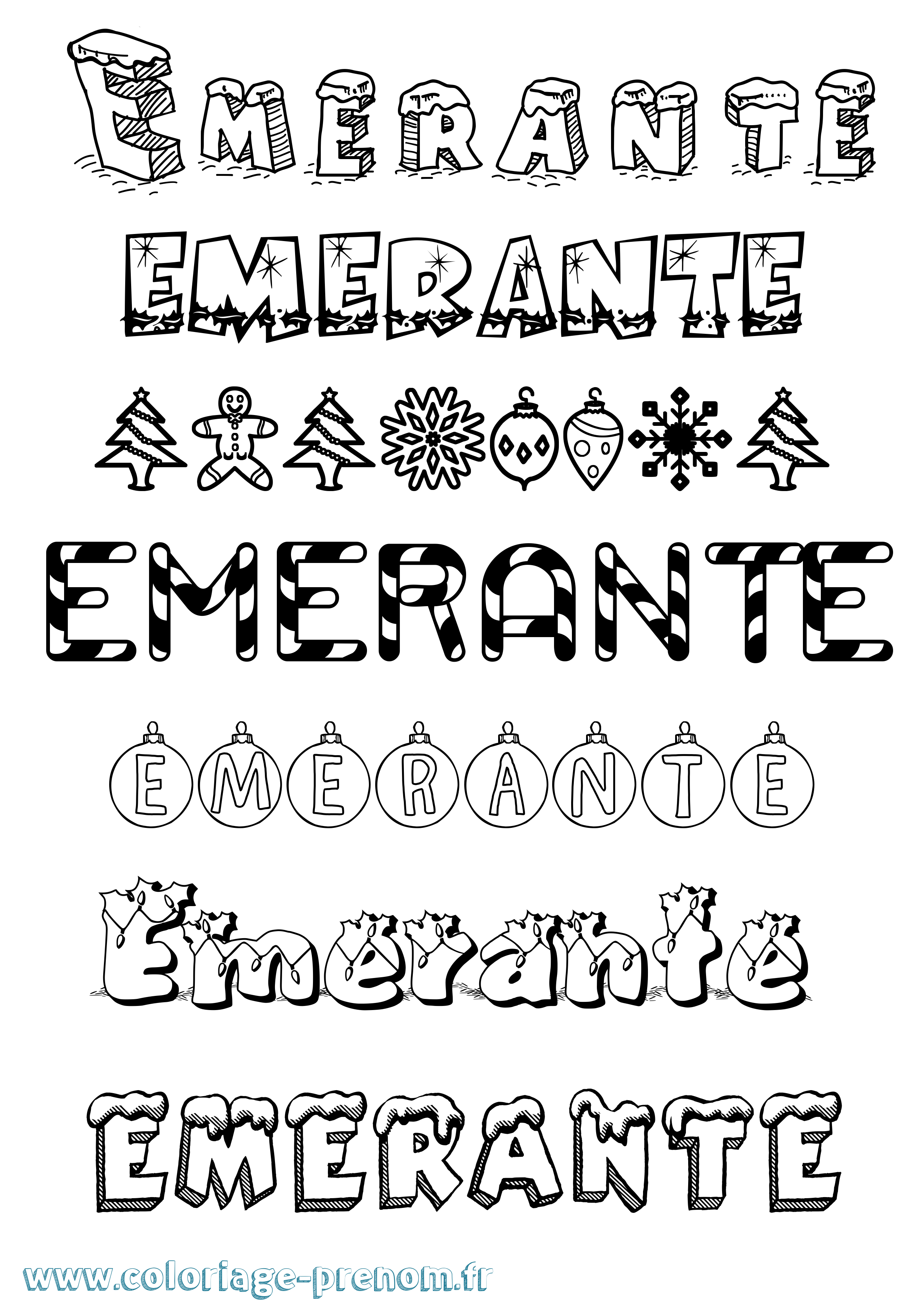 Coloriage Emerante Noël Coloriage prénom Emerante Noël